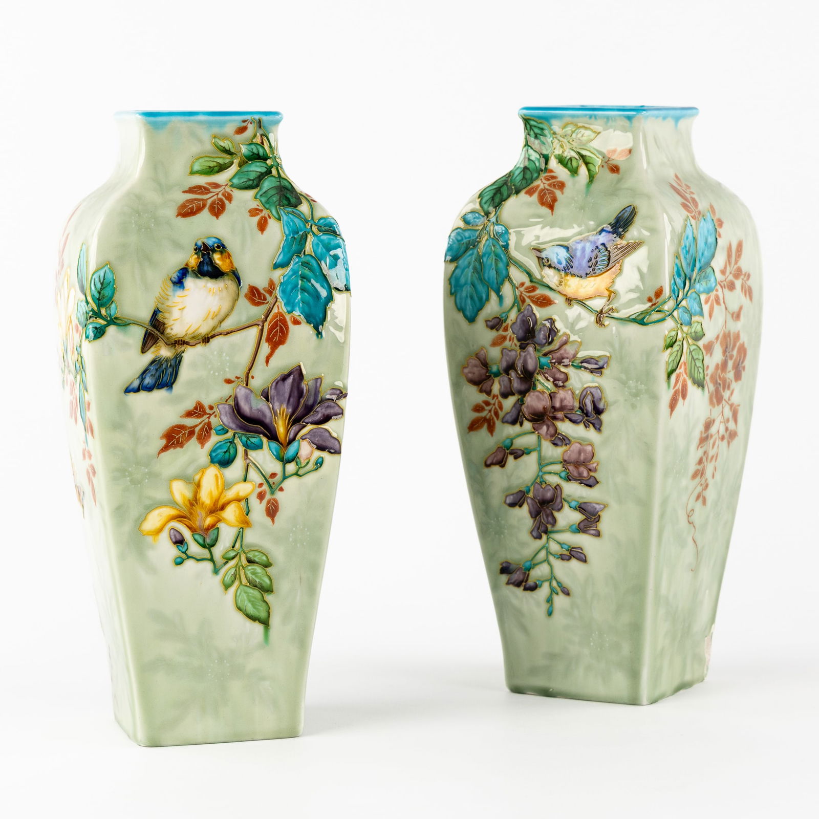Theodore Deck (1823-1891) A Pair of Vases with Floral Decorations and Birds. Japonism, France, 19th (1 of 11)