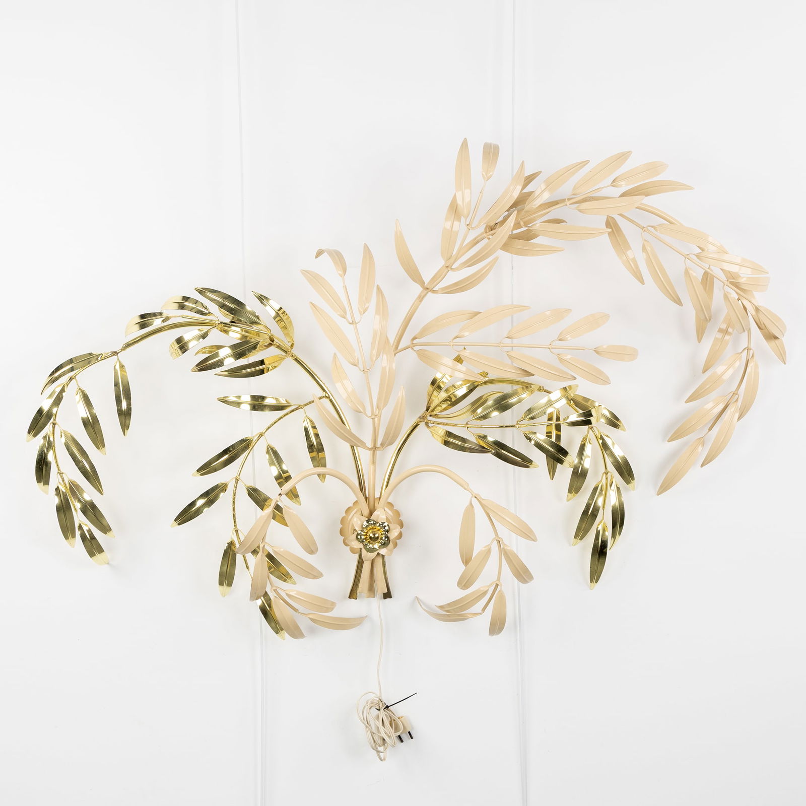 Hans Kogl (XX-XXI) A Wall Lamp or Applique, Gilded and Lacquered Metal, Hollywood Regency, circa: Hans Kogl (XX-XXI) A Wall Lamp or Applique, Gilded and Lacquered Metal, Hollywood Regency, circa 1970. Gilded and lacquered metal.Designed by Hans Kögl.Wall lamp with 3 lightpoints.Hollyw