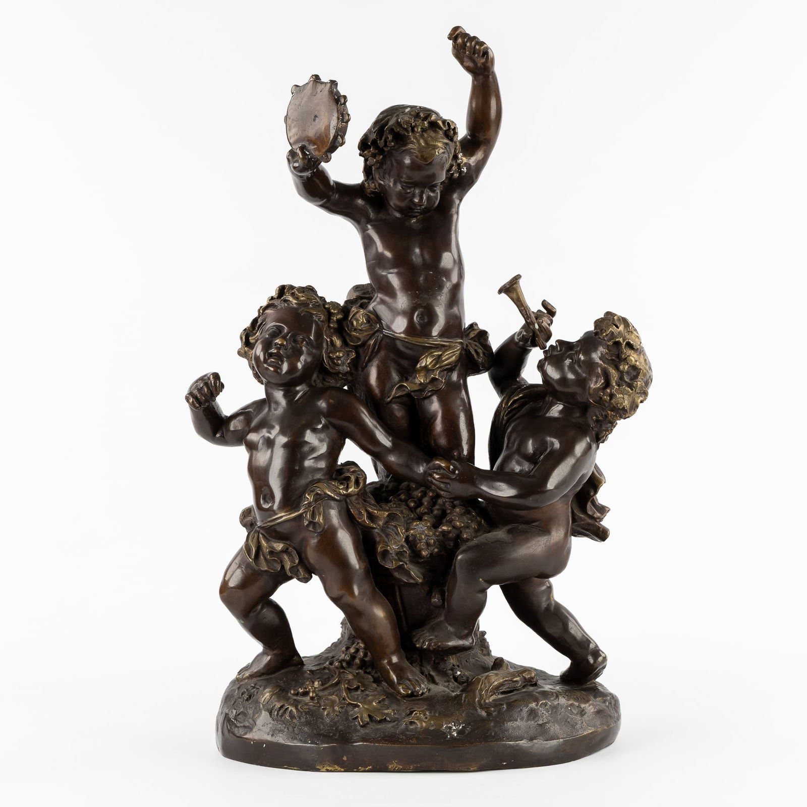 Giuseppe Livi (1828-1860) 'Three Dancing Putti', patinated bronze, 20th C. (1 of 8)