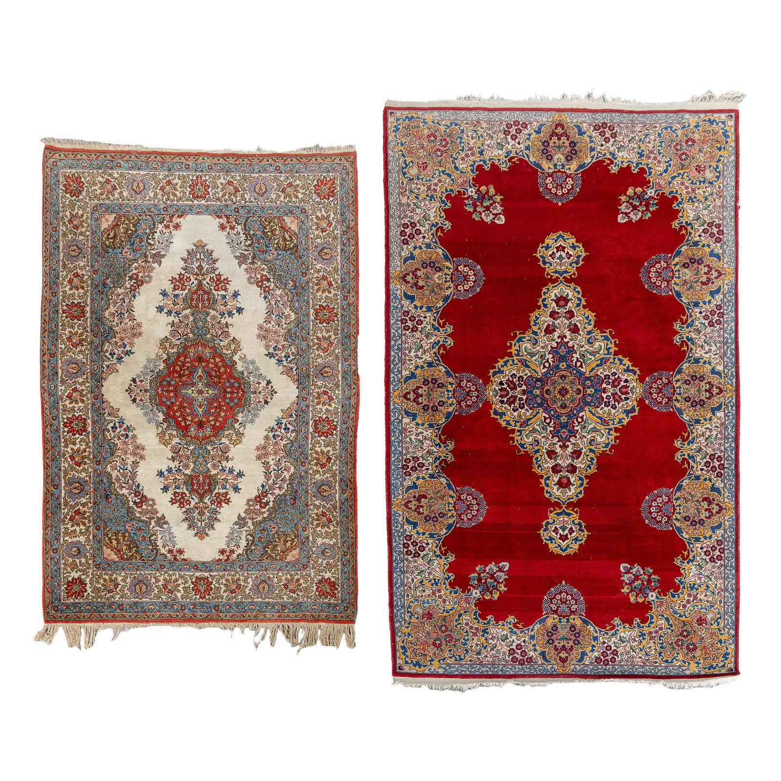 Two Handmade Oriental Carpets, Kerman and Kashmir.