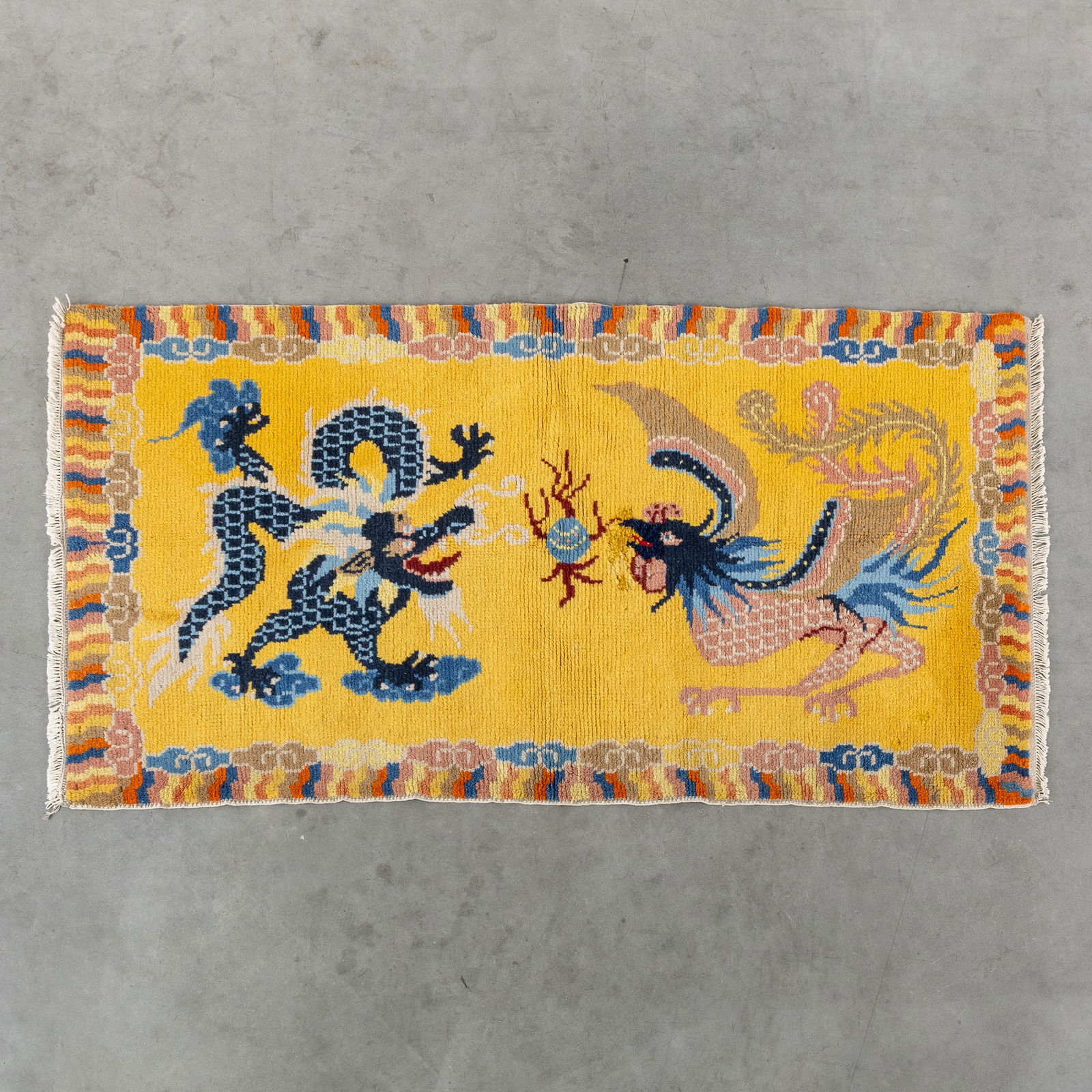 A Decorative Chinese Carpet, Dragon Carpet with Phoenix, wool on wool, Ningxia, circa 1900. (1 of 6)