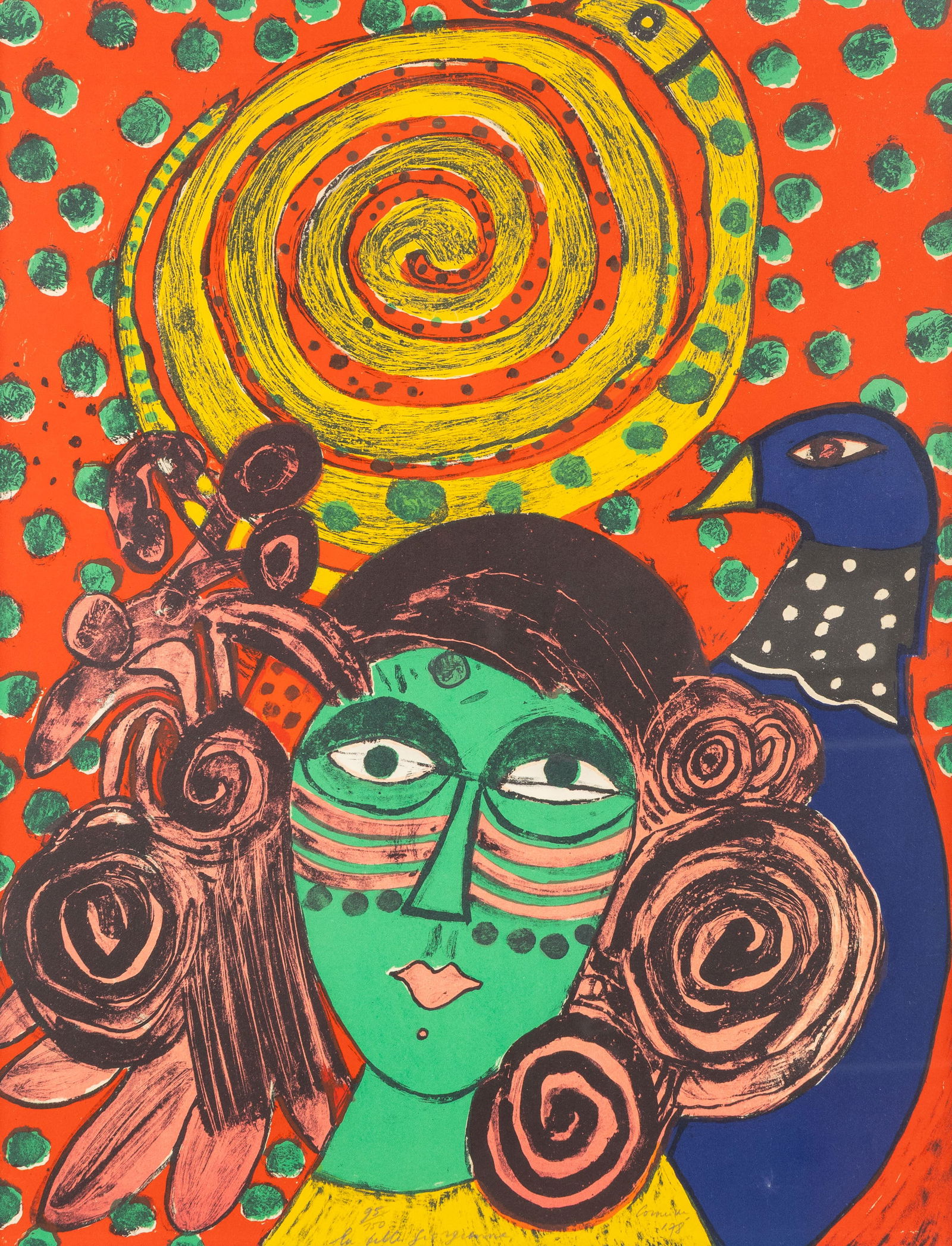 Corneille (1922-2010) 'La Belle Georgienne', 95/150, a lithograph (1978): Corneille (1922-2010) 'La Belle Georgienne', 95/150, a lithograph (1978) A lithograph.Signed, titled, numbered, and dated (in pencil) center and lower right. (93 x 78 cm)