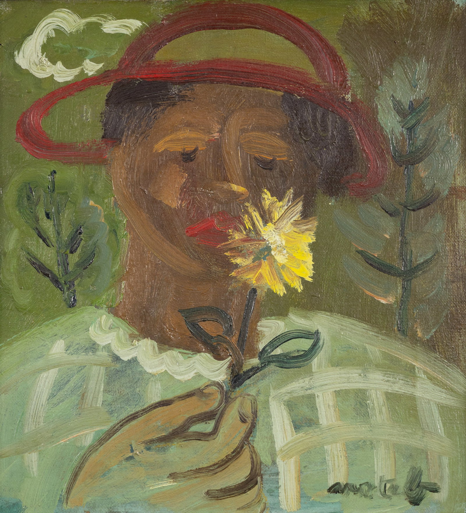 Marcel Notebaert (1924-1986) 'Girl with the Yellow Flower', oil on canvas.: Marcel Notebaert (1924-1986) 'Girl with the Yellow Flower', oil on canvas. Oil on canvas.Signed lower right. (47.5 x 45.5 cm) Marcel Notebaert (1924-1986) 'Meisje met d