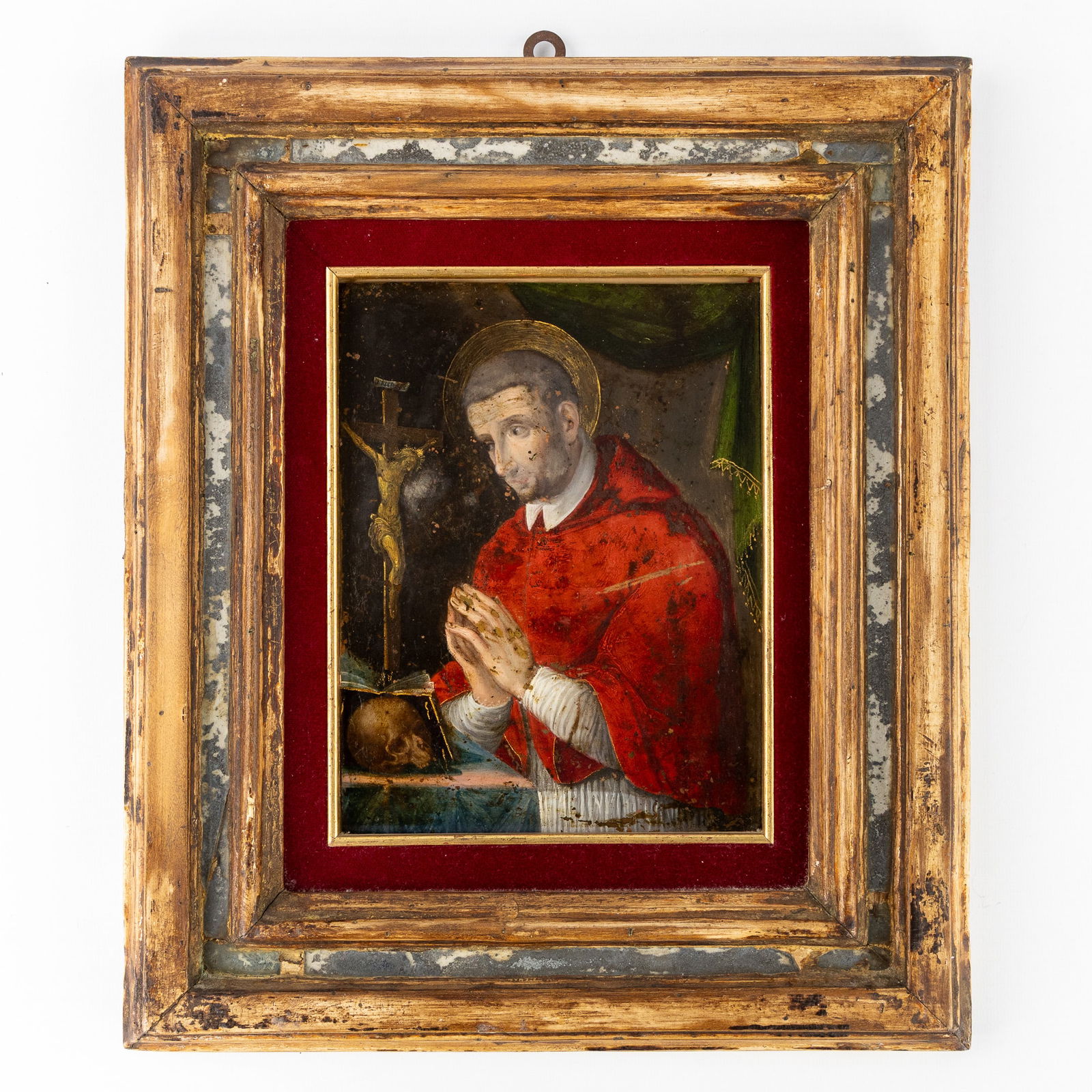 An Antique Painting of Saint Charles Borromeo, with Memento Mori, oil on copper. 18th/19th C. (1 of 4)