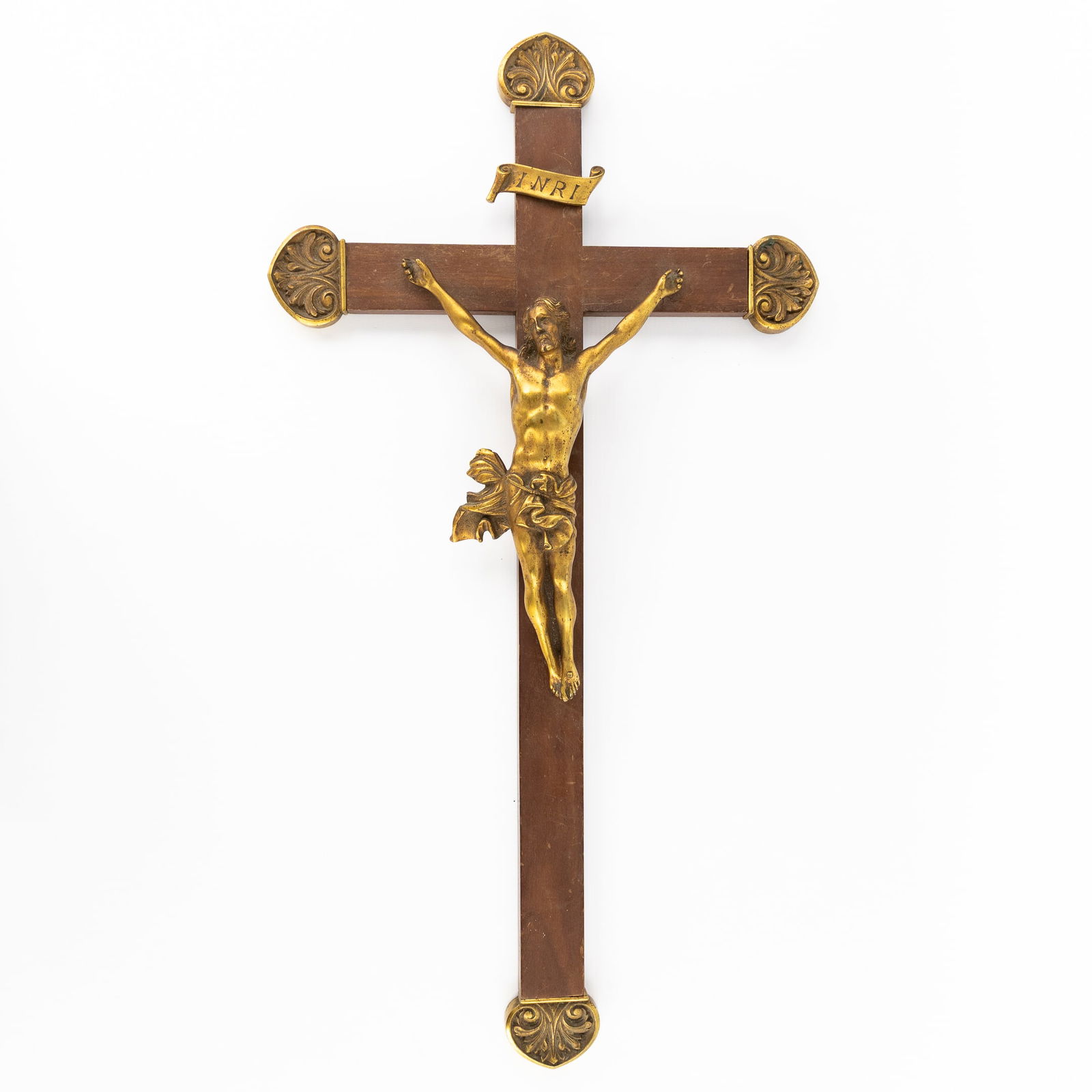 A Wooden Gothic Revival Crucifix mounted with a Bronze Corpus Christi. (1 of 5)