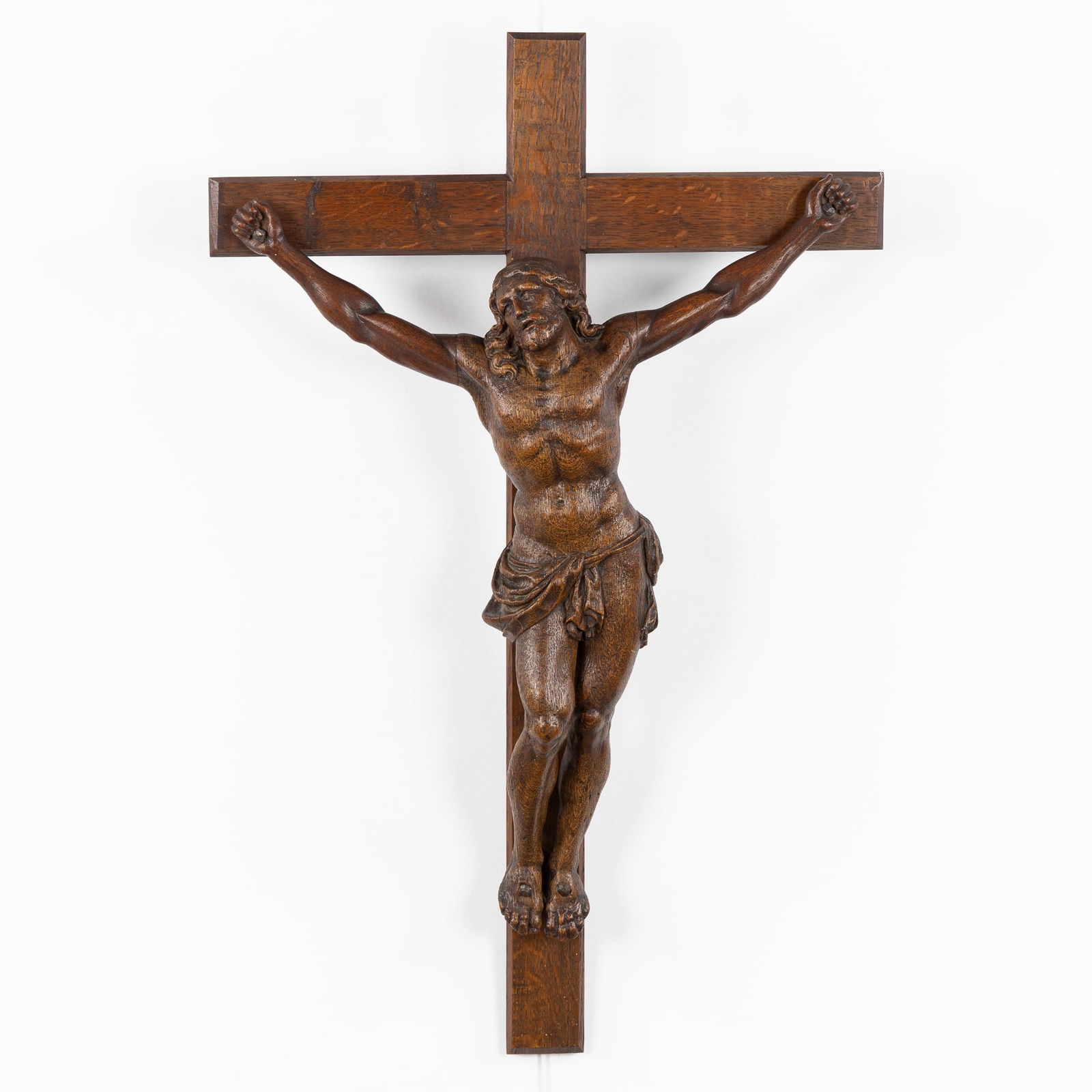 An Antique Crucifix with a Wood-Sculptured Corpus Christi, Gothic Revival, circa 1880-1900. (1 of 5)