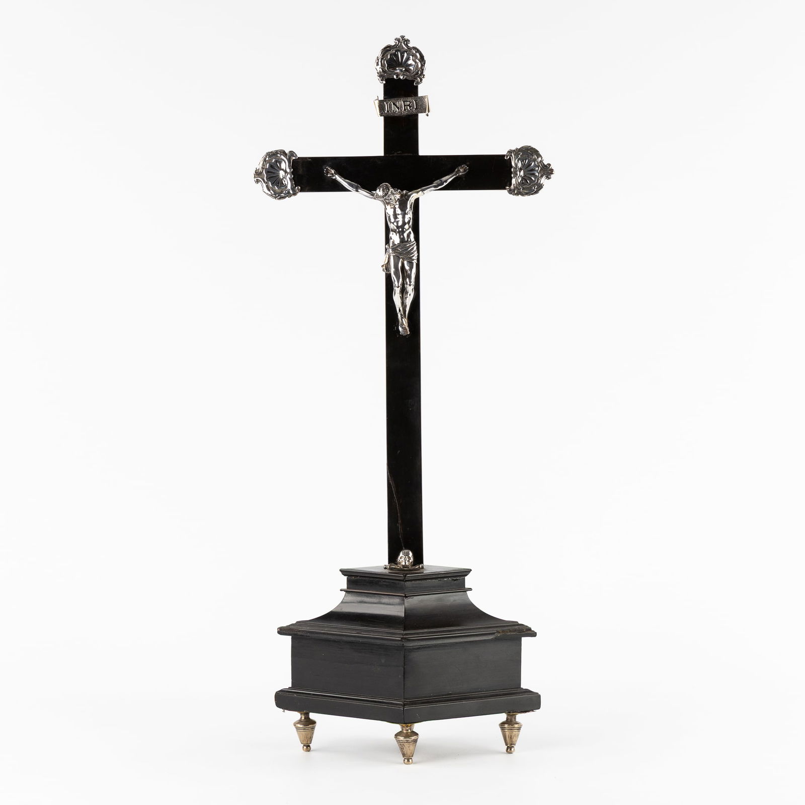 A Large Altar Crucifix, Ebonised Wood and Mounted with Silver. (1 of 10)