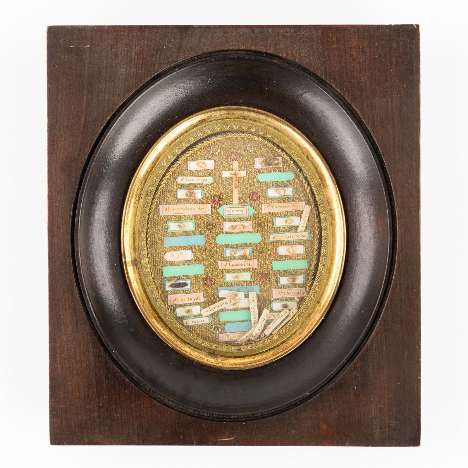 A Sealed Reliquary Frame with Relics for the True Cross, Apostles and Saints. (1 of 3)