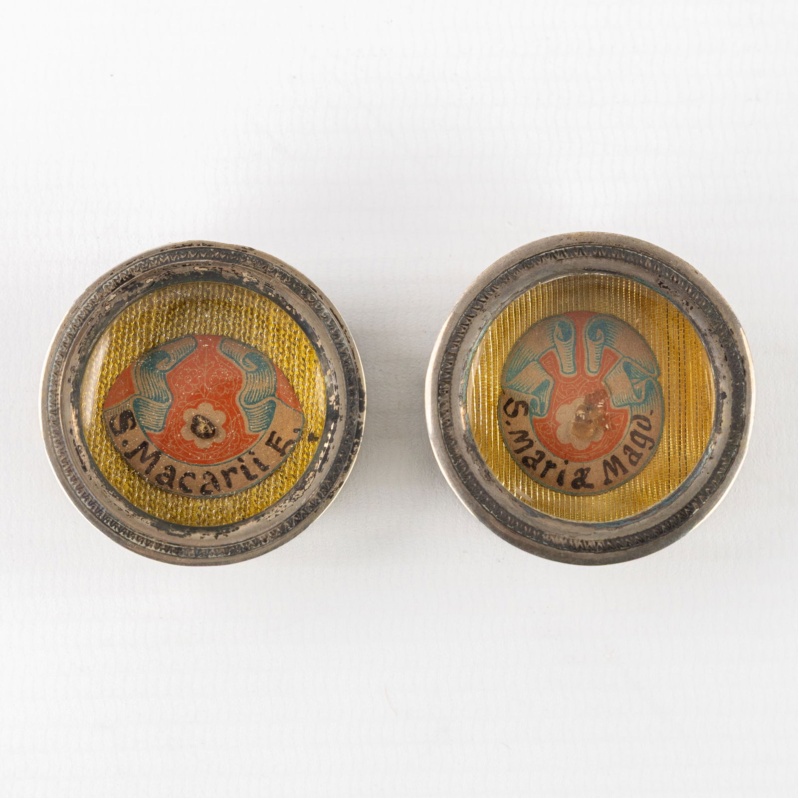 Two sealed theca with relics for Saint Mary Magdalene, Saint Macarius, Bishop of Jerusalem. (1 of 2)