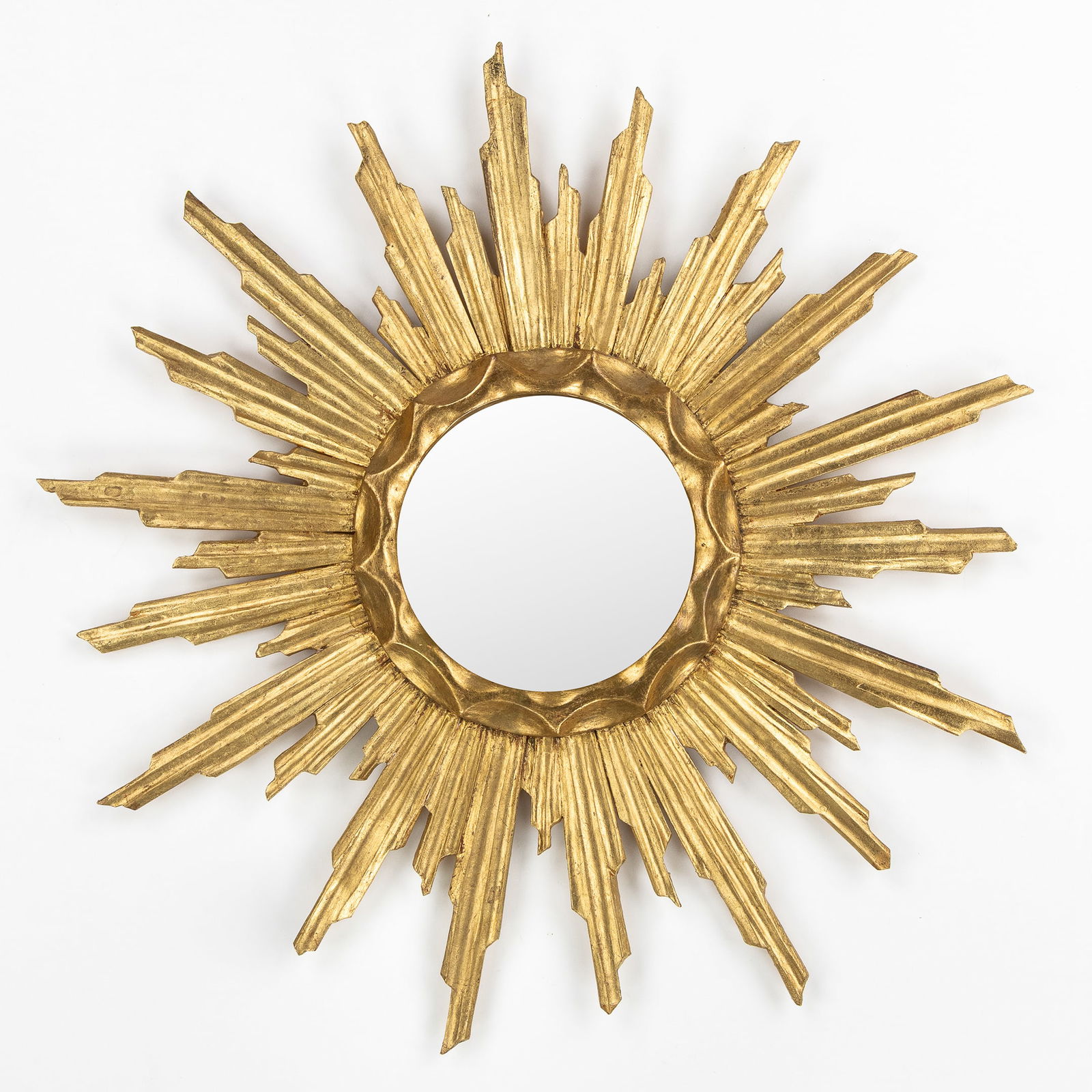 A Mid-Century Sunburst Mirror, Gilded Wood, Flat Mirror. Circa 1970. (1 of 3)