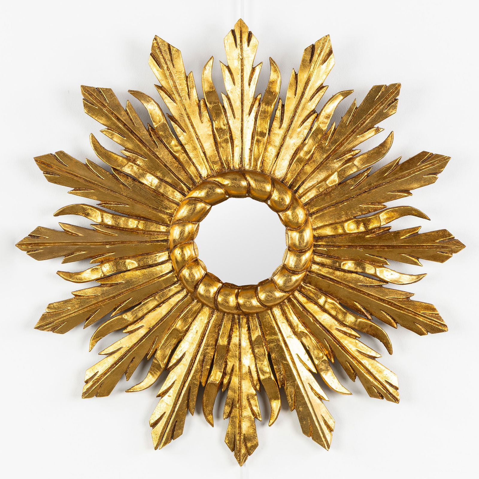 A Mid-Century Sunburst Mirror, Gilded Wood, Convex Glass. Circa 1970. (1 of 4)