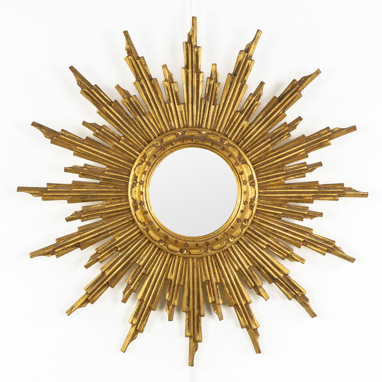 A Mid-Century Sunburst Mirror, Gilded Wood, Convex Glass. Circa 1970. (1 of 4)