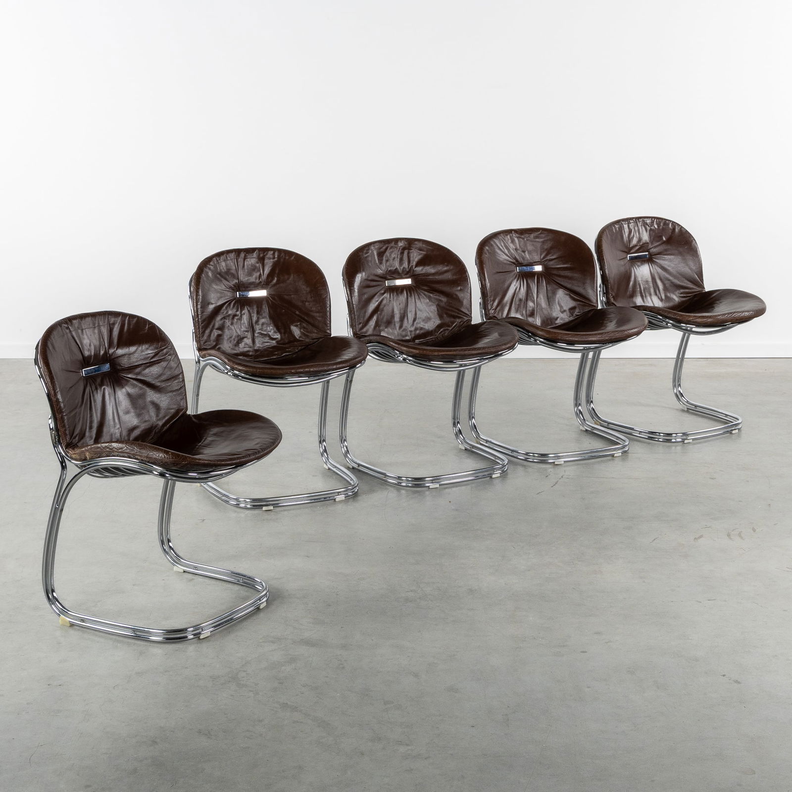 Gastone Rinaldi (1920-2006) 'Sabrina', A Set of 5 Chairs, Chrome-Plated Metal and Leather, Italy, (1 of 8)