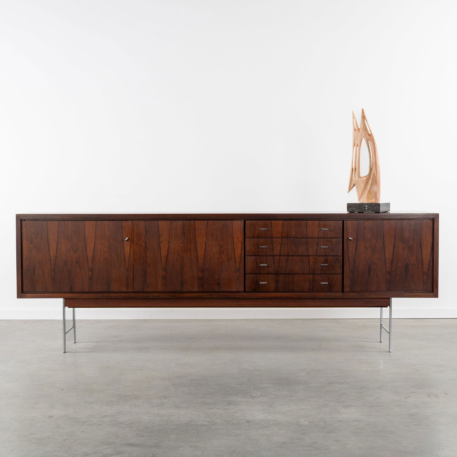 Scandinavian School, A Vintage Sideboard, Rosewood Veneer and Chrome-plated Metal. Circa 1960-1970. (1 of 20)