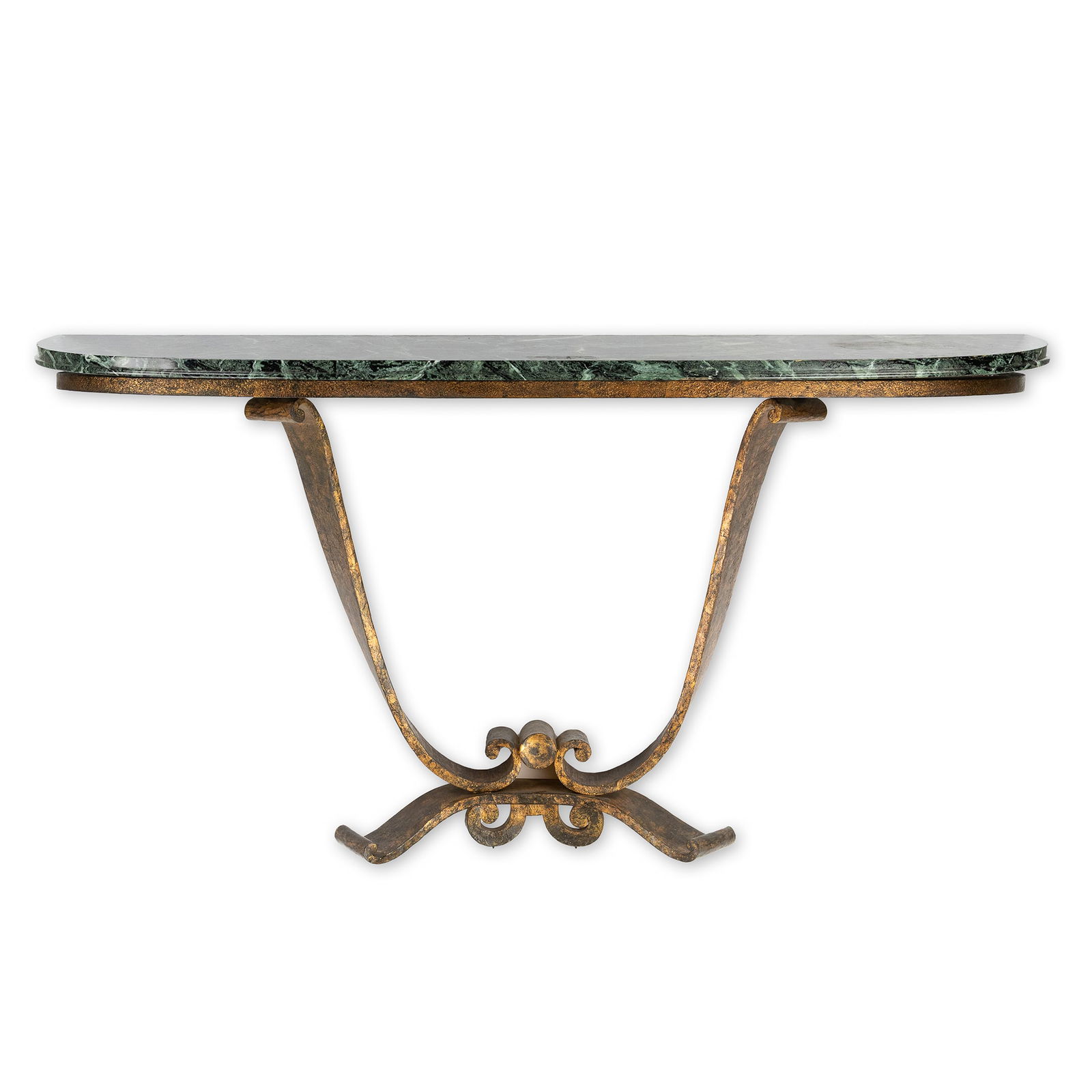 Jules Leleu (1883-1961) An Art Deco Console Table, Gilded Wrought Iron and Marble, circa 1920. (1 of 5)