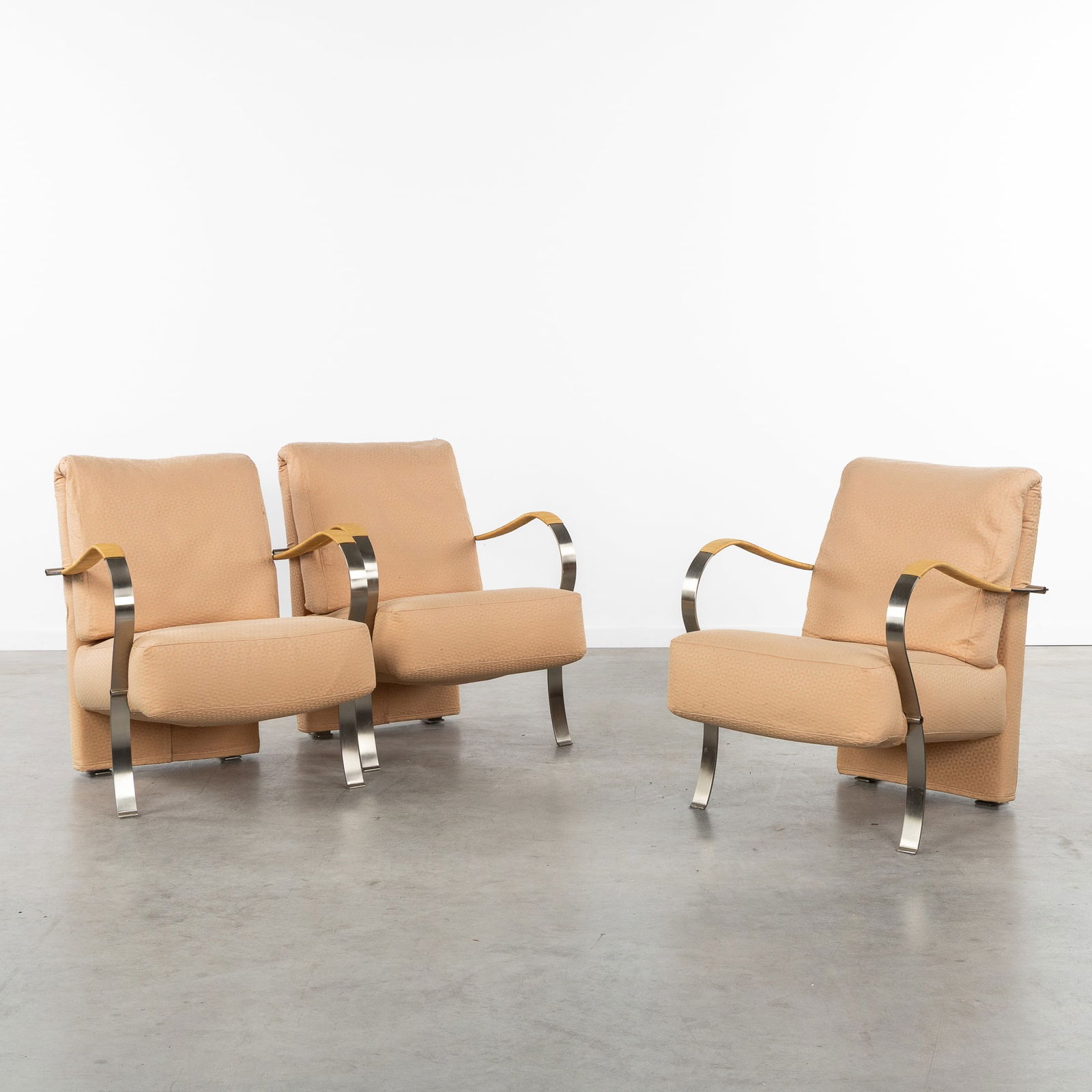 Three Decorative Arm Chairs, Metal and Light Pink Upholstery. (1 of 4)