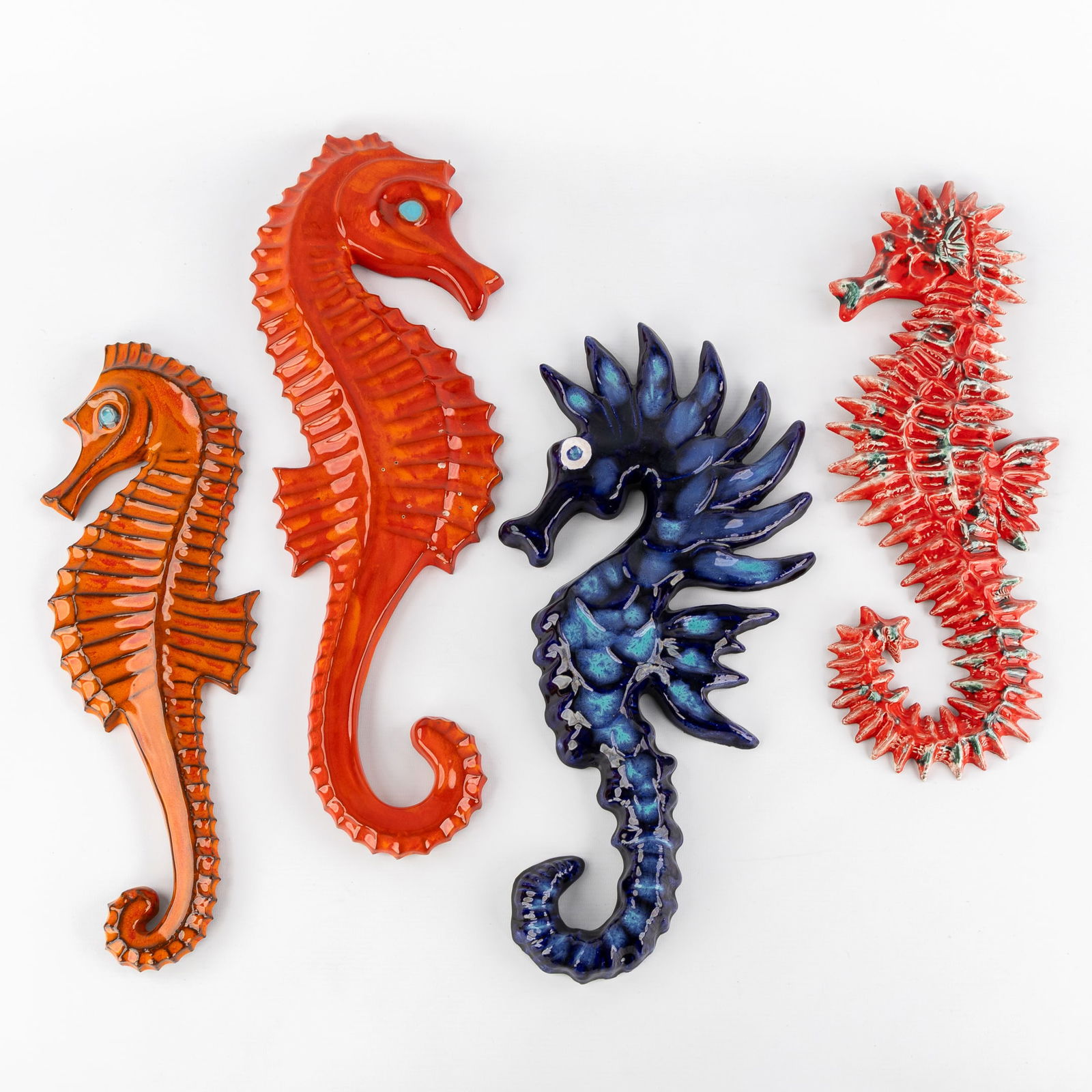 Four Decorative Seahorses, Glazed Ceramic. Circa 1970-1980. (1 of 8)