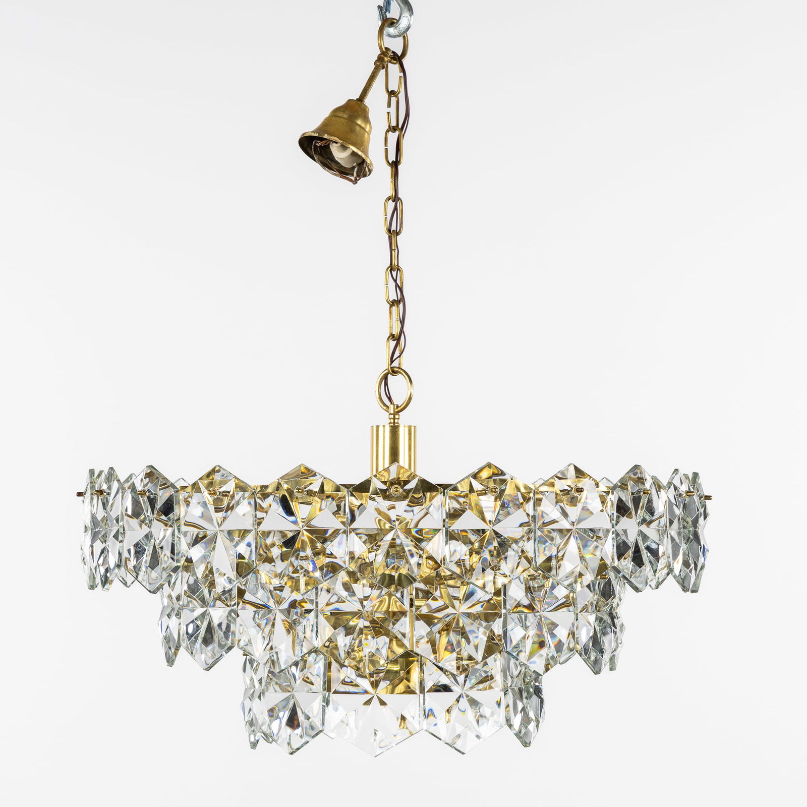 Kinkeldey Leuchten, A Large Chandelier with Crystal Plaques, Gilded Brass and Cut Crystal. Germany, (1 of 7)