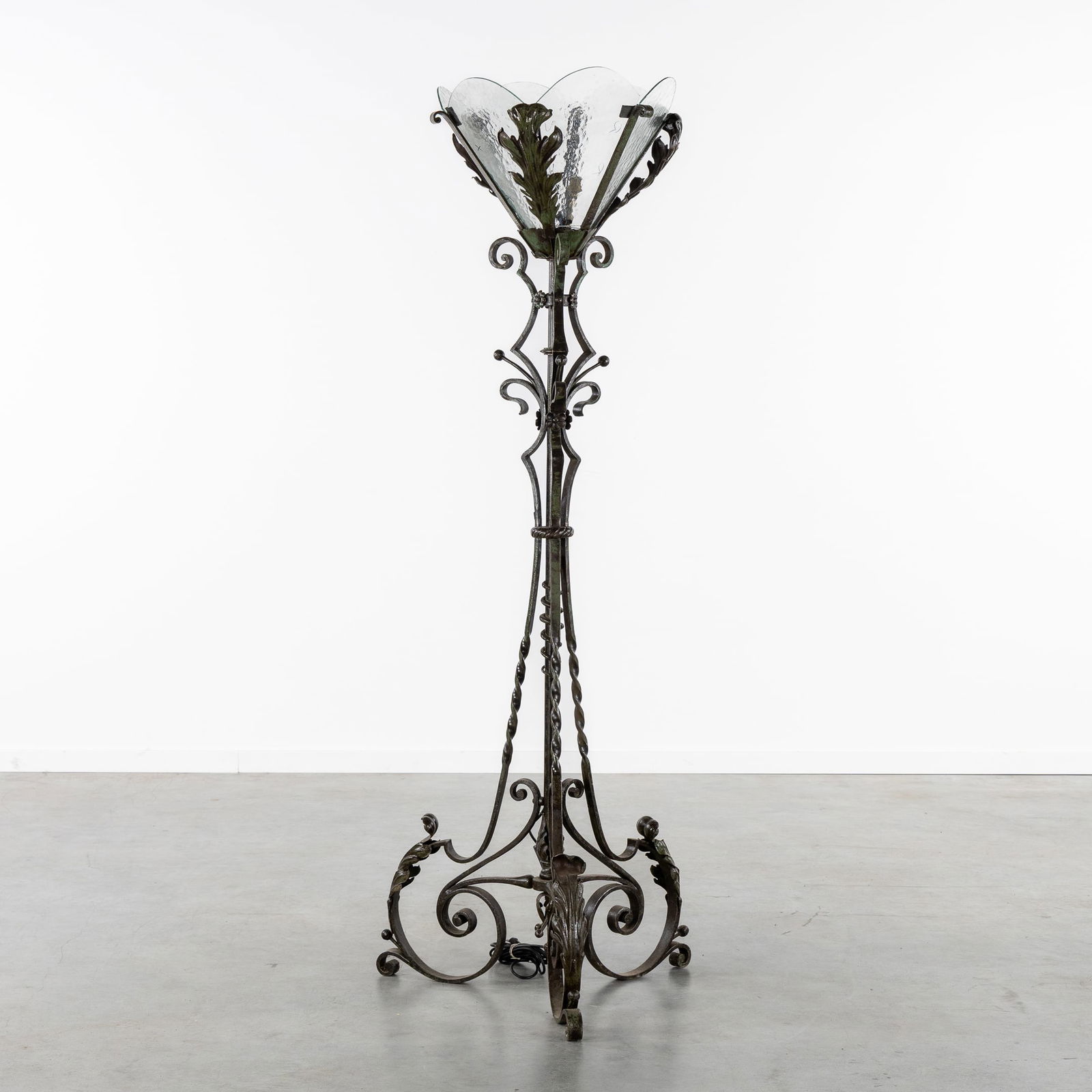 A Large Decorative Floor Lamp, Wrought Iron and Glass. (1 of 8)