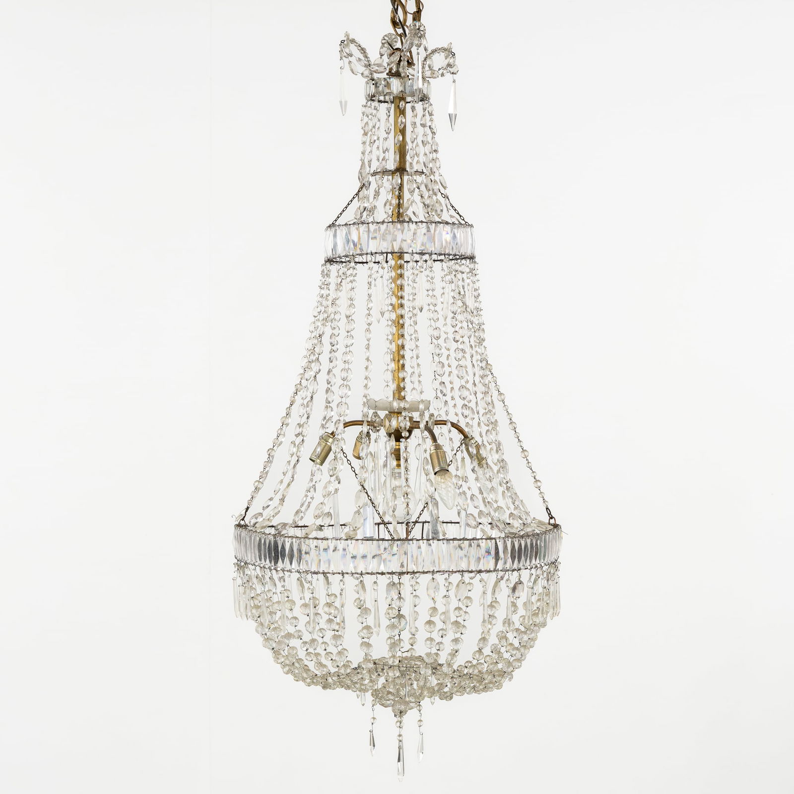 A Large Decorative and Antique Chandelier, Sac-à-Perles, metal and glass. (1 of 7)