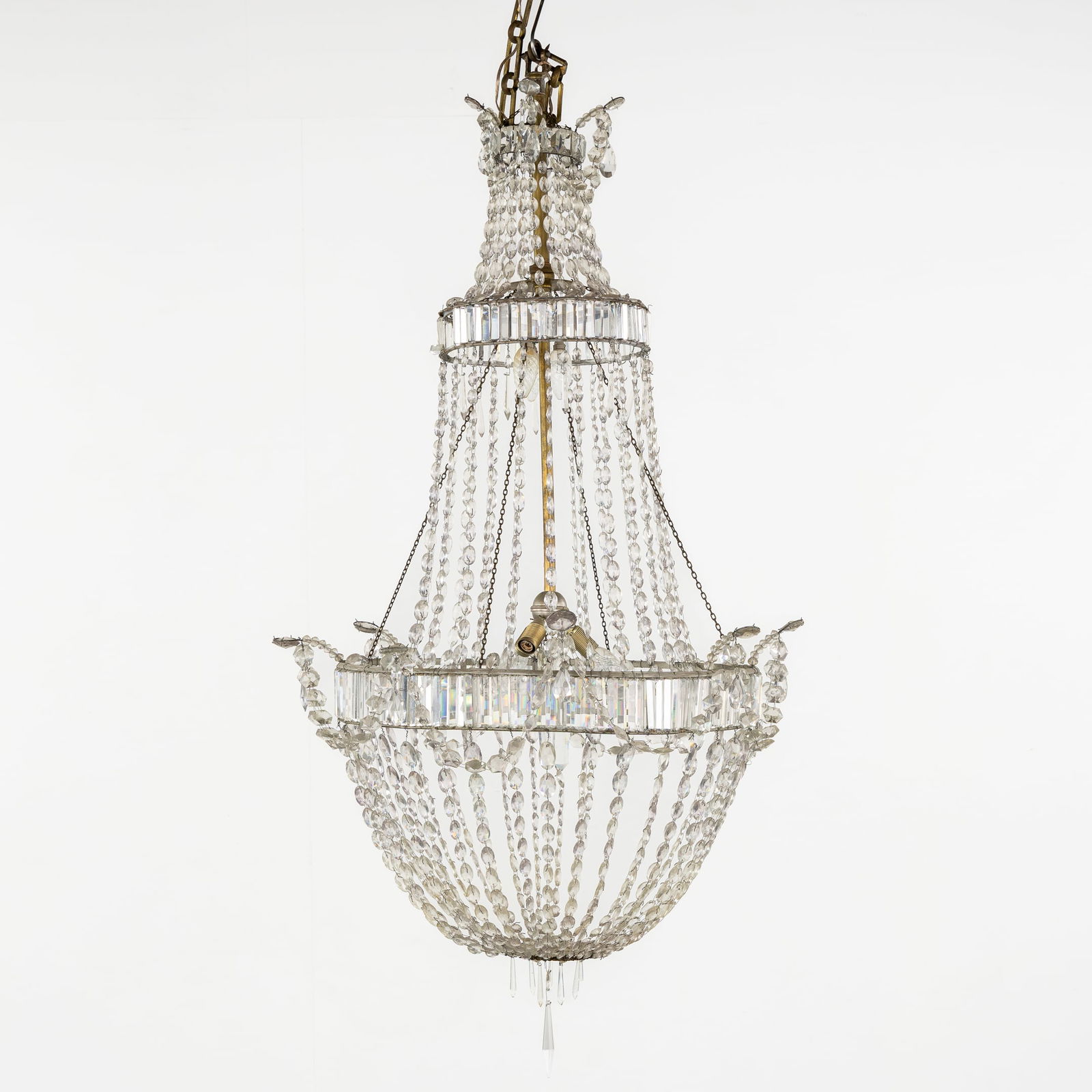 A Large Decorative Chandelier, Sac-à-Perles, metal and glass. (1 of 9)