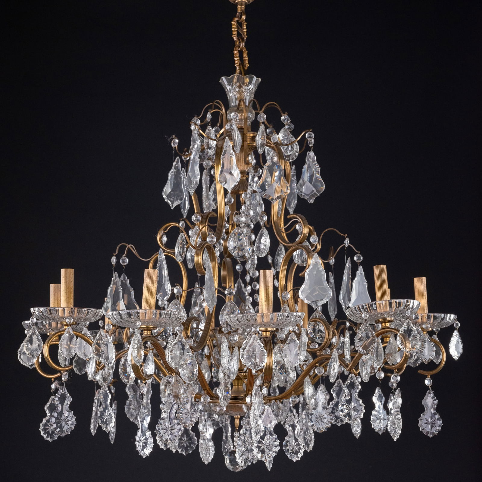 A large and decorative chandelier, brass mounted with crystal, circa 1960-1970. (1 of 3)