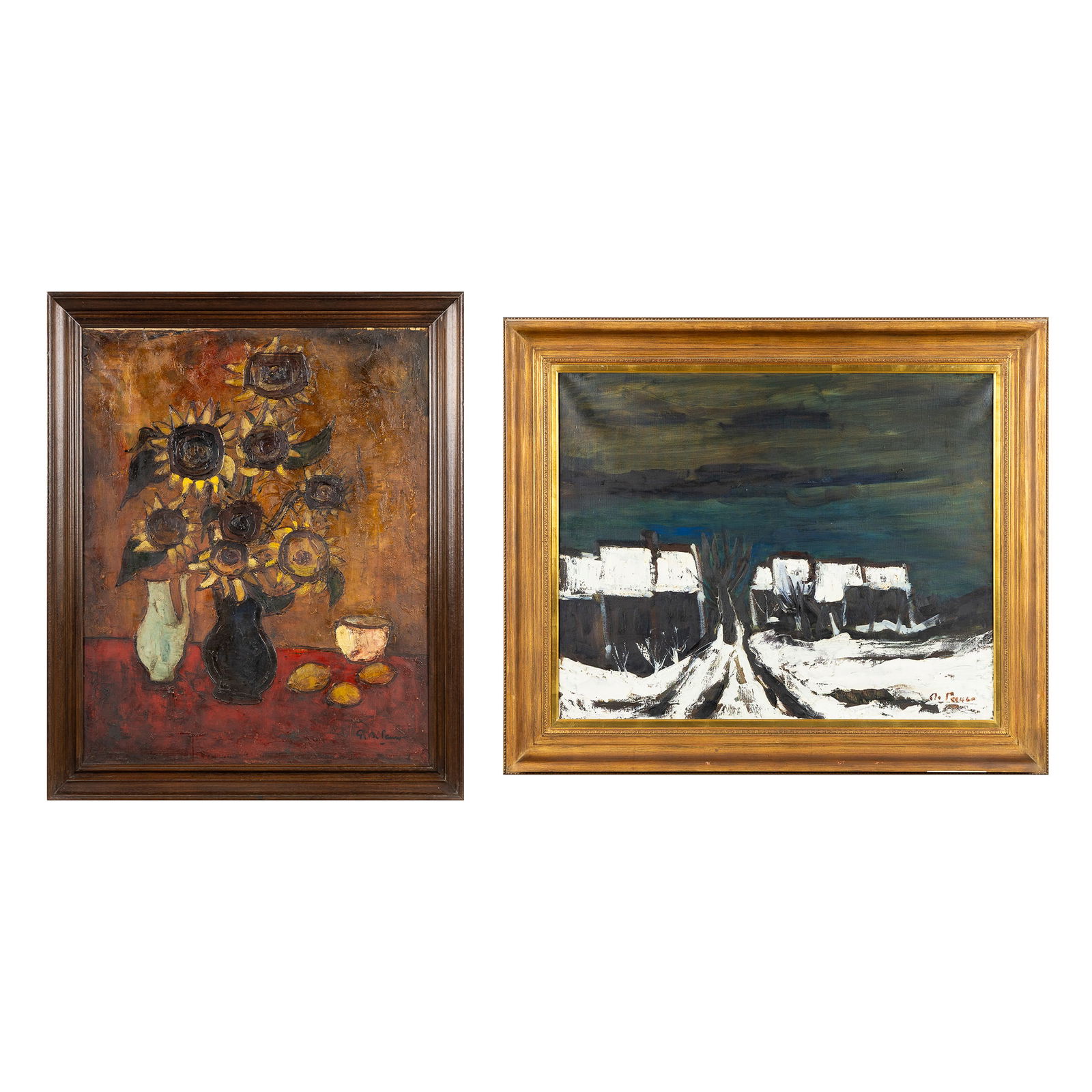 Gabriel De Pauw (1924-2000) 'Winter Landscape' and 'Sunflowers', two paintings, oil on canvas. (1 of 10)