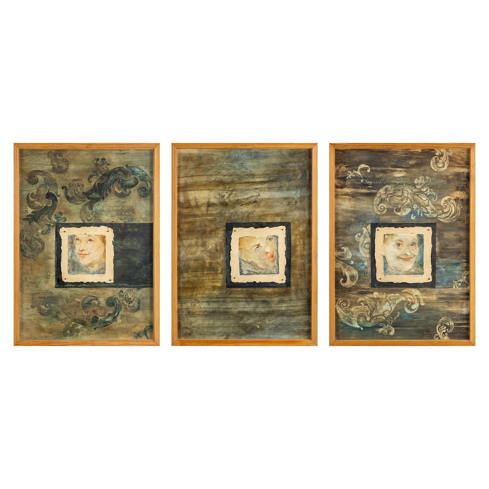 A Triptych 'Hoopvol - Hopeloos - (Vol) Hoop', a heightened etching, mixed media, signed L. Vanrijkel (1 of 14)