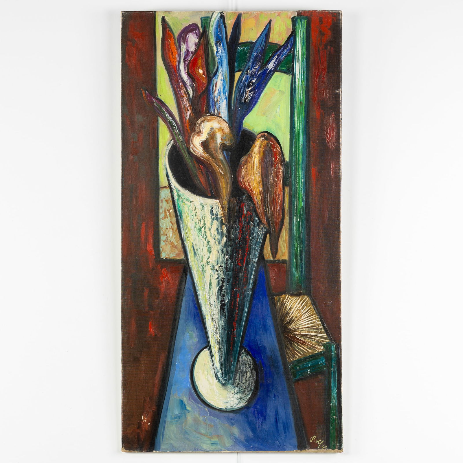 Rolf Hirschland (1907-1972) 'Flower Vase' oil on canvas (1967) (1 of 6)