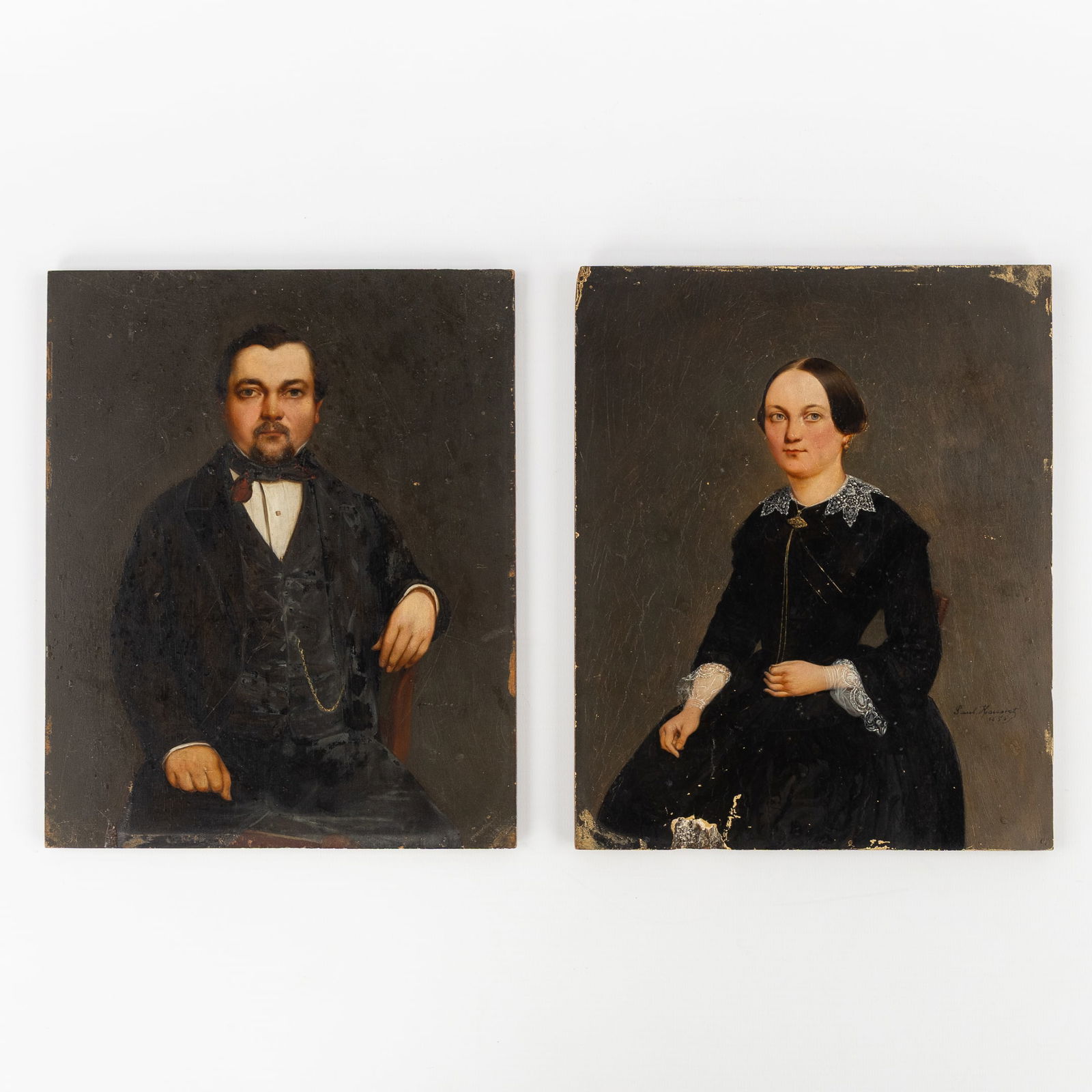Paul Haesaert (1813-1893) A Pair of Portrait Paintings of a Lady and a Gentleman, oil on panel (1 of 8)