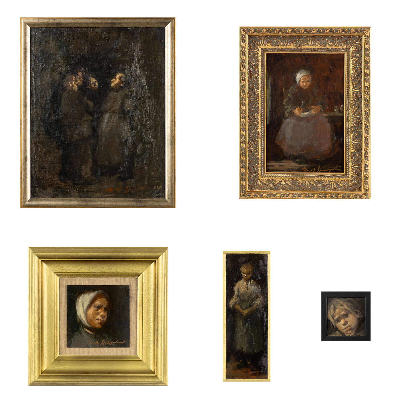 Marthe De Spiegeleir (1897-1991) 'Five Portraits', oil on canvas, board, and panel. (1 of 14)