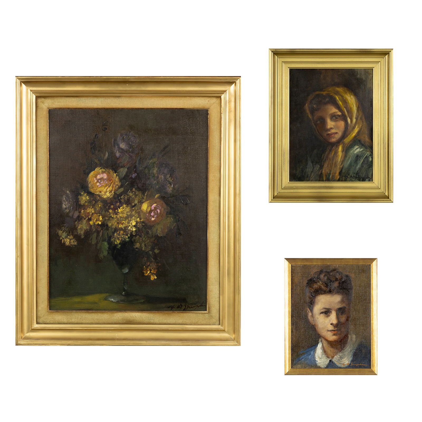 Marthe De Spiegeleir (1897-1991) 'Flower Still Life' and Two 'Portraits of a Lady', oil on canvas. (1 of 11)