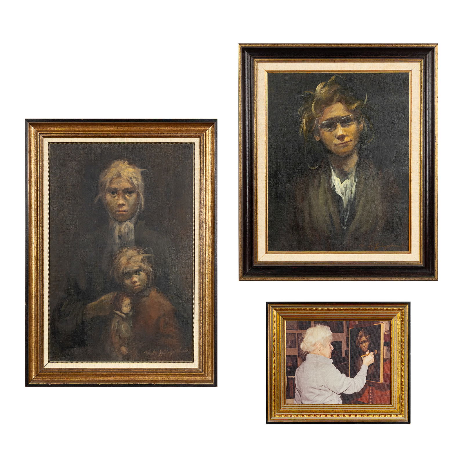 Marthe De Spiegeleir (1897-1991), 'Girl with Glasses' and 'Two Sisters', two portrait paintings, oil (1 of 10)
