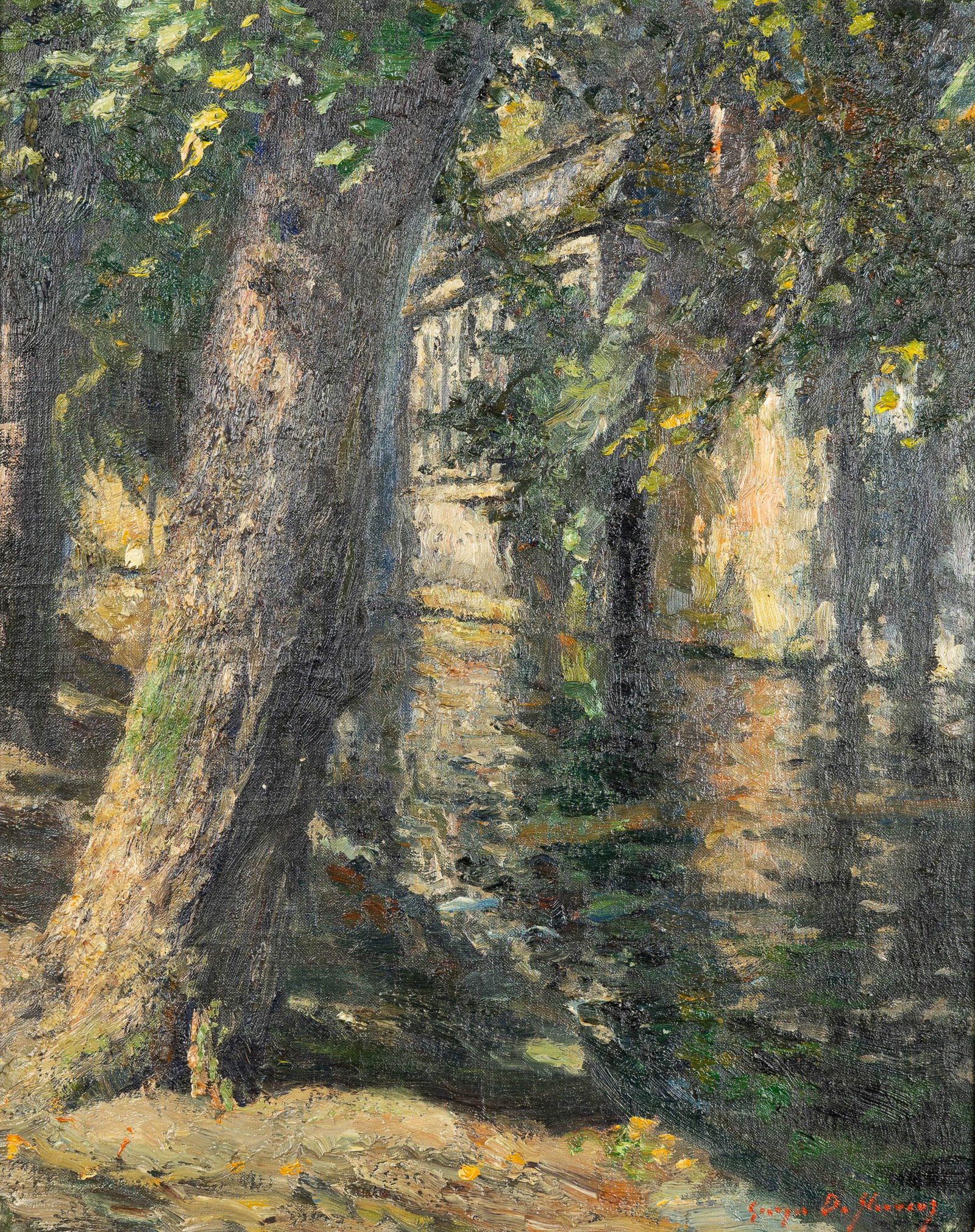 Georges De Sloovere (1873-1970) 'View on the Dijver, Bruges', oil on canvas.: Georges De Sloovere (1873-1970) 'View on the Dijver, Bruges', oil on canvas. Oil on canvas.Signed lower right. (63 x 53 cm)