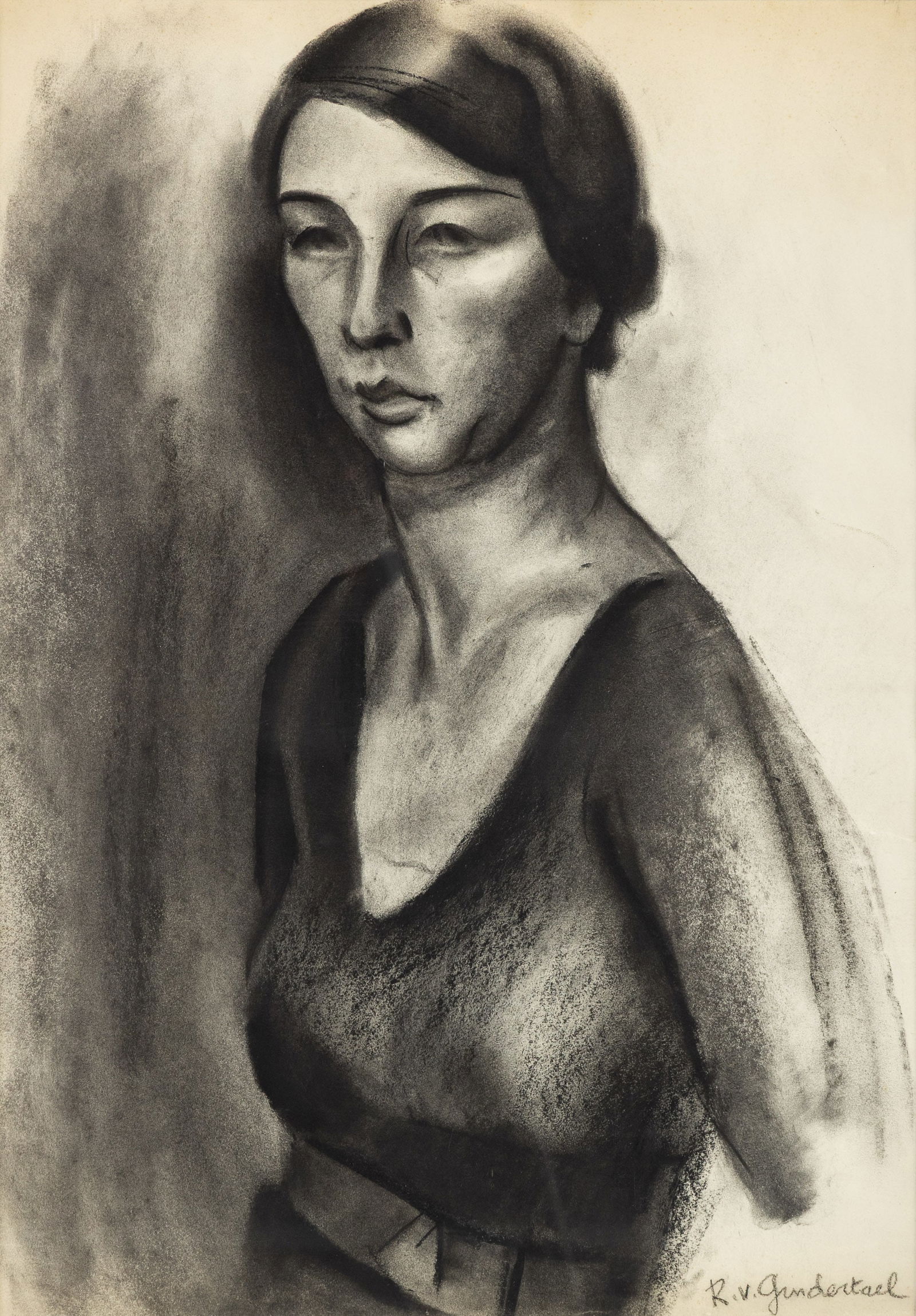Roger Van Gindertael (1899-1982) 'Portrait of a Lady', charcoal on paper.: Roger Van Gindertael (1899-1982) 'Portrait of a Lady', charcoal on paper. Charcoal on paper.Signed lower right. (80 x 65 cm)