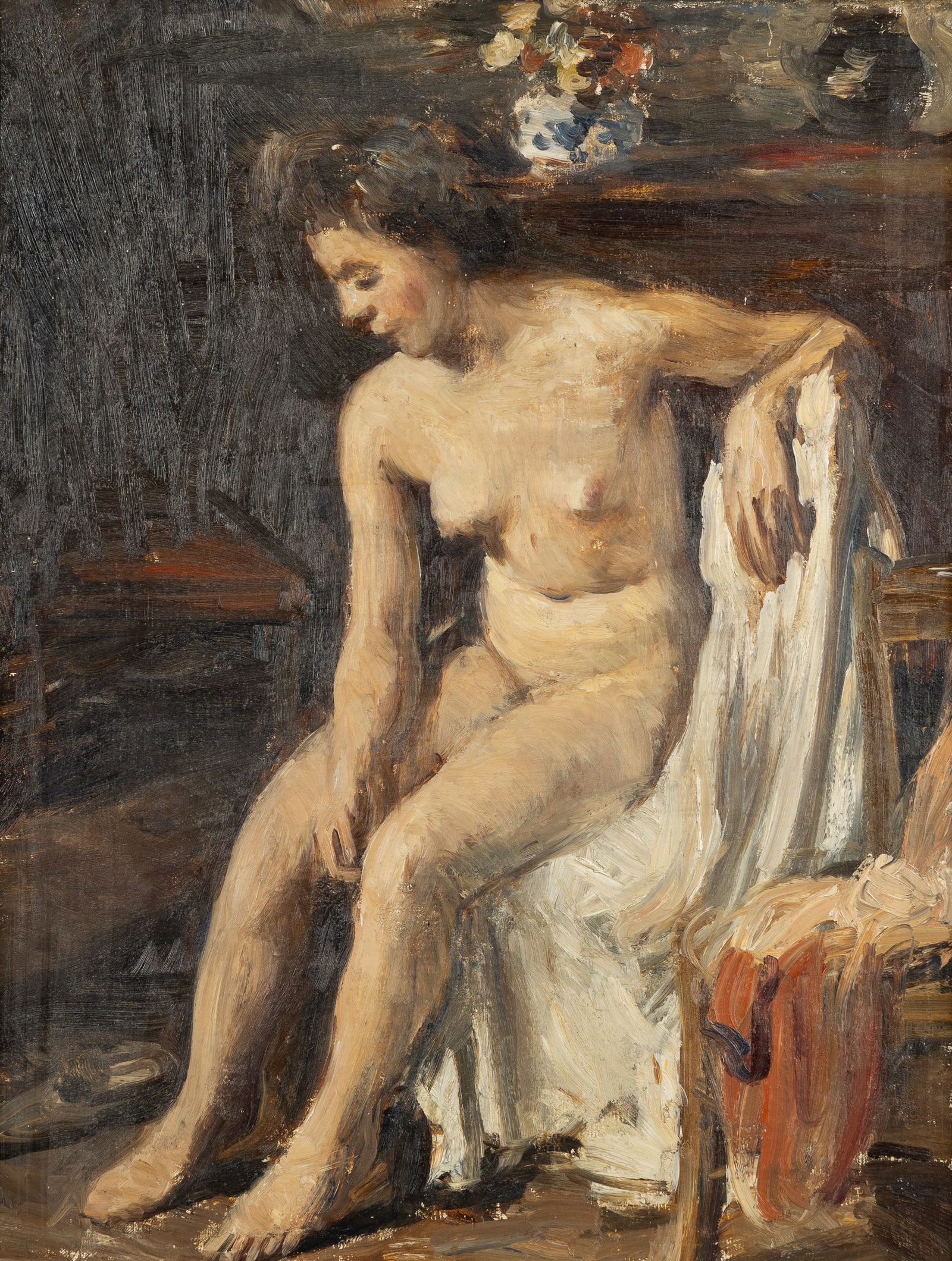 Albert Van Dyck (1902-1951) 'Nude', oil on canvas.: Albert Van Dyck (1902-1951) 'Nude', oil on canvas. Oil on canvas.Signed on the back. With various exhibition labels:Galerie George Giroux, Exposition Albert Van Dyck, October 1956.Koninklijk Museum vo