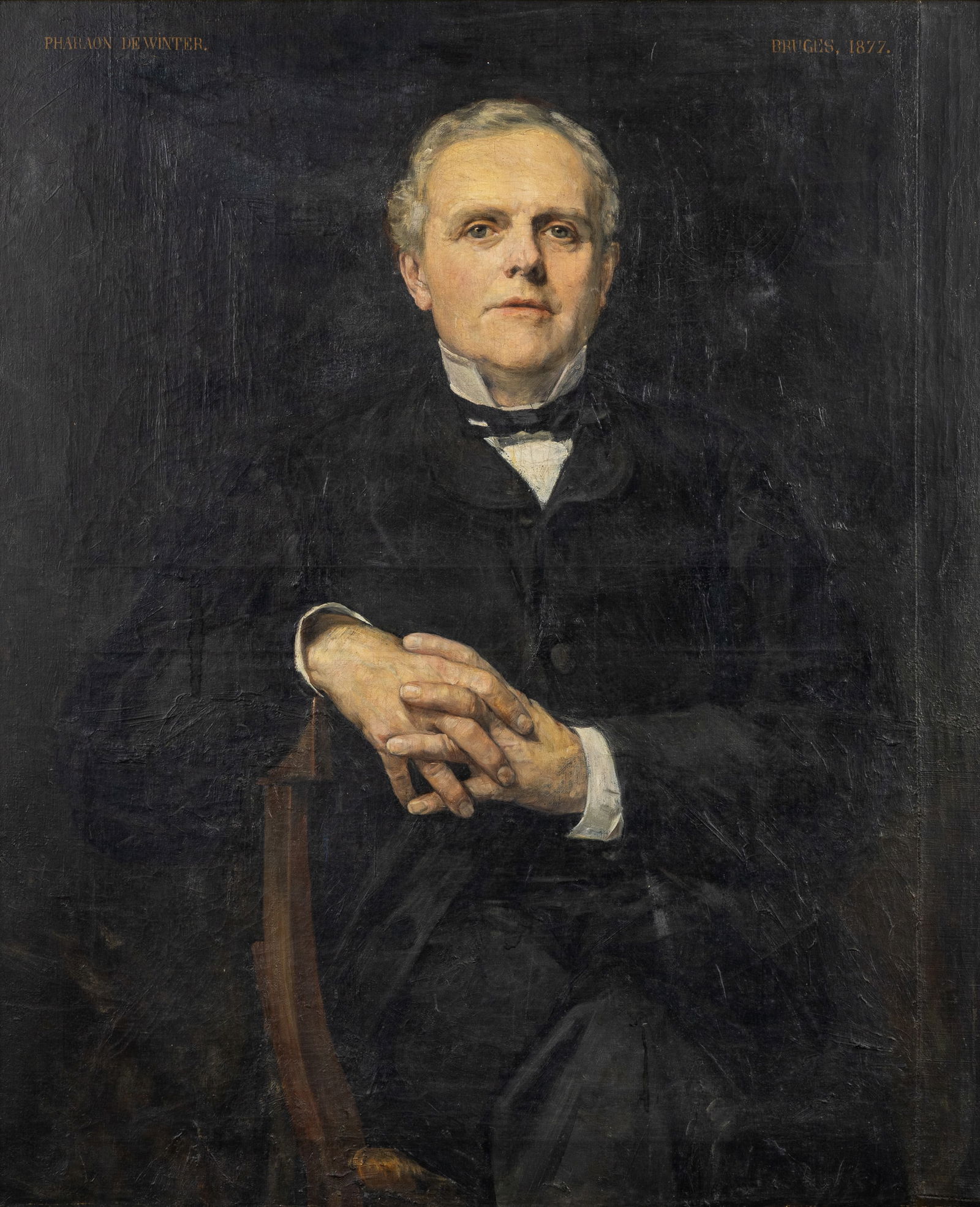 Pharaon De Winter (1849-1924) 'Portrait of a Nobleman', oil on canvas (Bruges, 1877).: Pharaon De Winter (1849-1924) 'Portrait of a Nobleman', oil on canvas (Bruges, 1877). Oil on canvas.Signed upper left.Dated upper right. (127 x 110 cm)