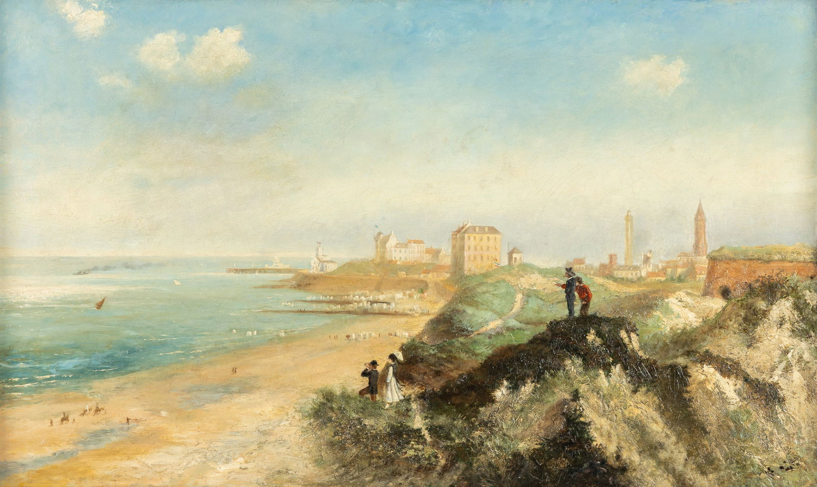 French school, A 19th-century Painting, 'View of the Harbor', oil on canvas, illegibly signed. (1 of 7)