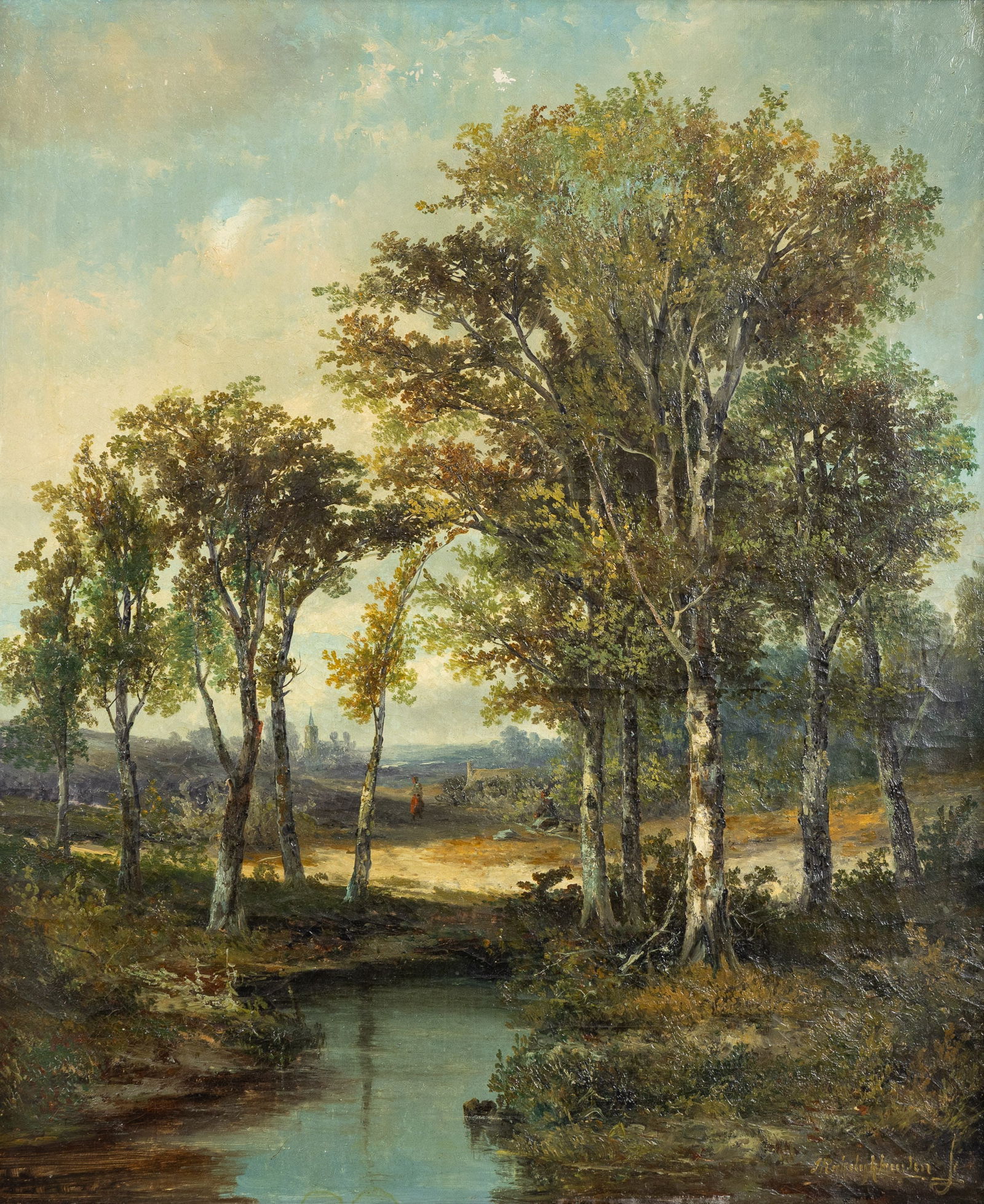 Hermanus Rijkelijkshuijsen (1813-1883) 'River and trees', oil on canvas. (1 of 6)