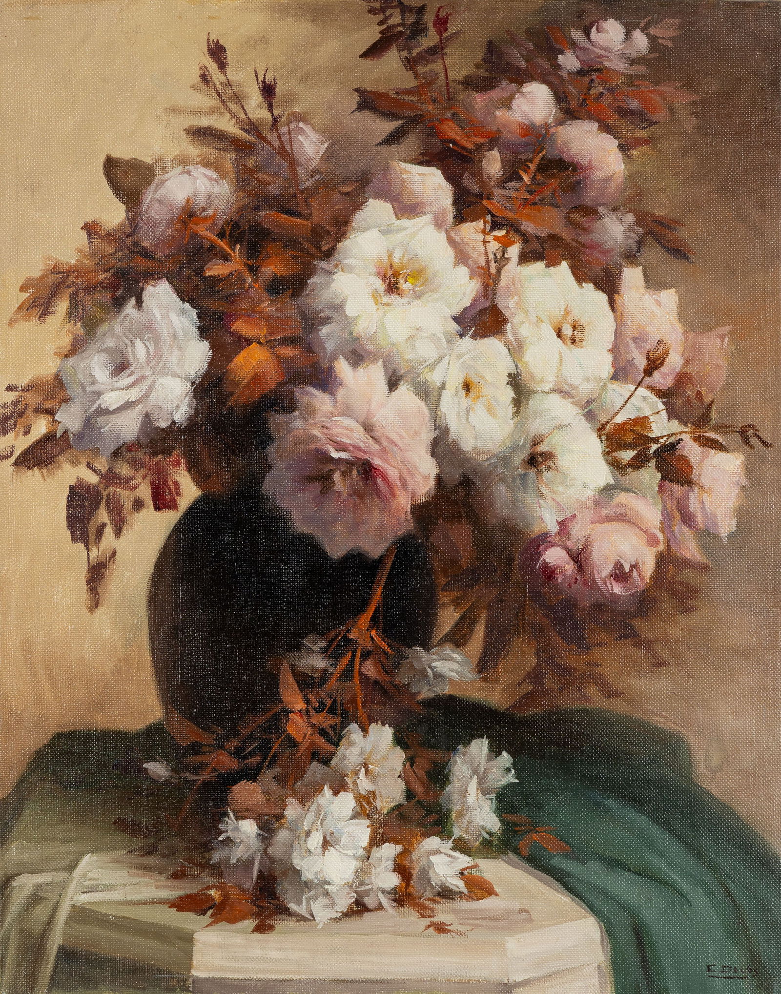 Emiel Devos (1886-1964) 'English Roses', oil on canvas. (1 of 7)