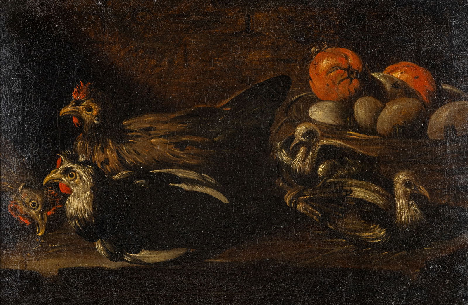 Jacob Van De Kerckhoven (c.1637–c.1712) 'Still Life with Chickens and Pigeons', oil on canvas, (1 of 5)