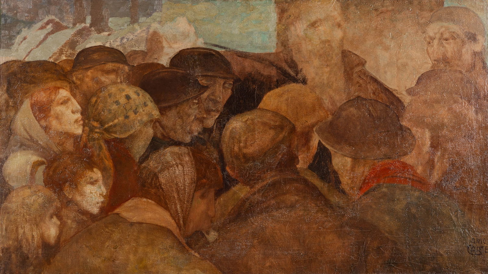 Anto Carte (1886-1954) 'Movement Populaire' oil on canvas.: Anto Carte (1886-1954) 'Movement Populaire' oil on canvas. A painting, oil on canvas. Signed lower right. The painting is accompanied by a certificate from the 'Group Nervia'. It has appeared before