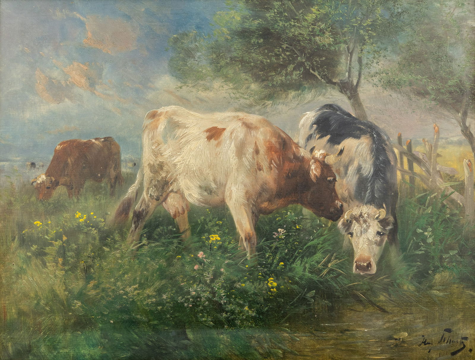 Henry Schouten (1857/64-1927) 'Cows by the Stream', oil on canvas. (1 of 5)