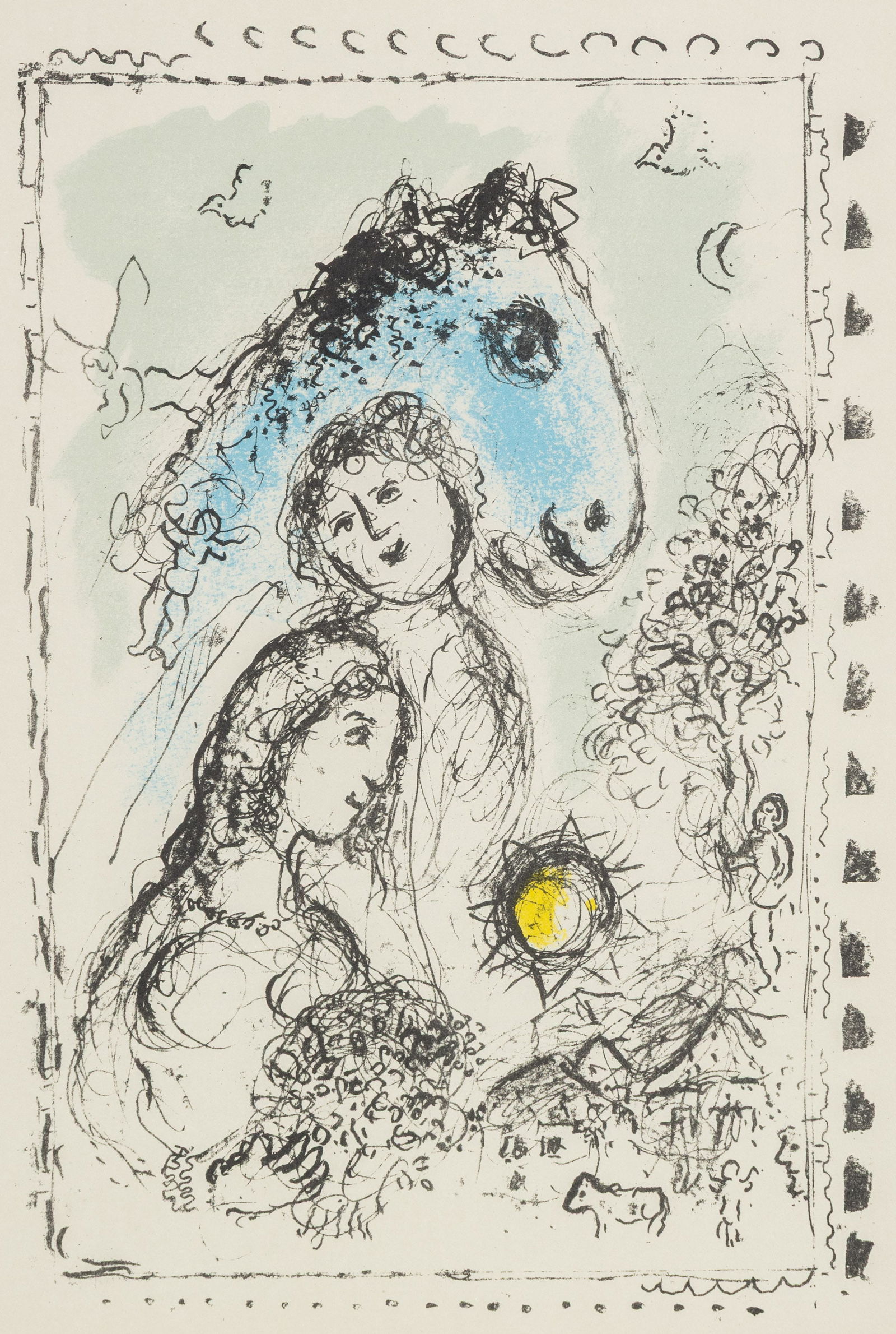 Marc Chagall (1887-1985) 'Le Couple au Cheval Bleu', a serigraphy.: Marc Chagall (1887-1985) 'Le Couple au Cheval Bleu', a serigraphy. Not signed.(63x50cm)