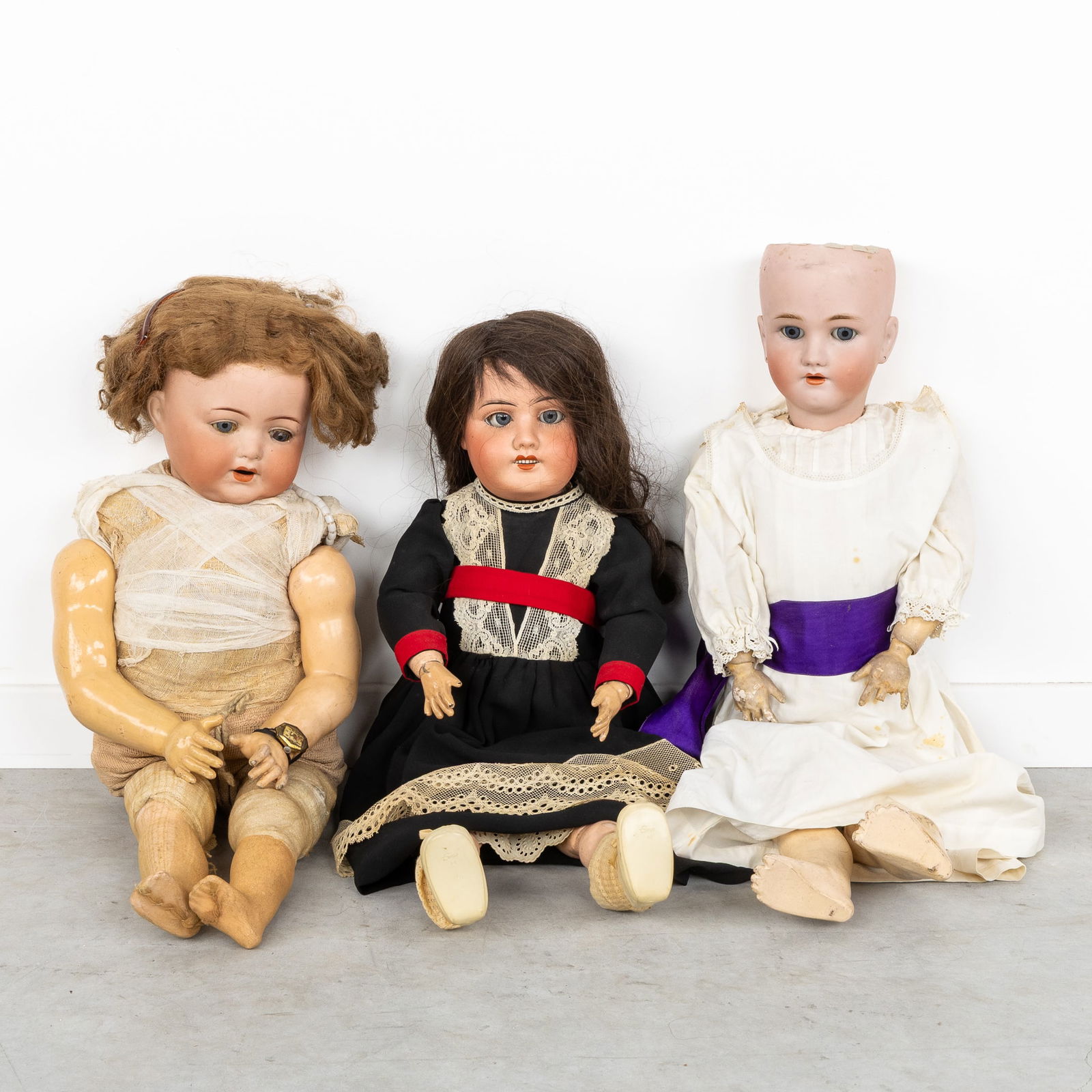 Heinrich Handwerck - Simon & Halbig, Limoges, Armand Marseille, Three Large Biscuit Porcelain Dolls, (1 of 12)