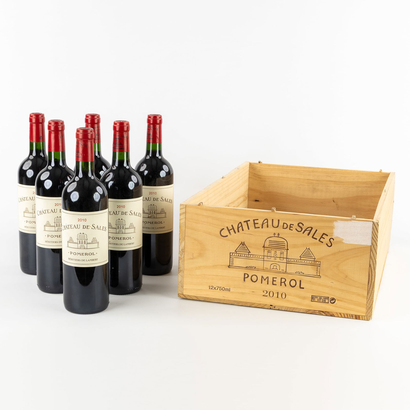 2010, Château de Sales, Pomerol, 6 bottles.: 2010, Château de Sales, Pomerol, 6 bottles. In a wood crate.
