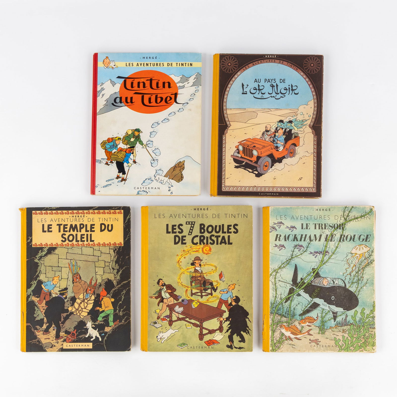 Les Aventures De Tintin - Five Comic books, of which Four are a first edition. circa 1950-1960. (1 of 13)