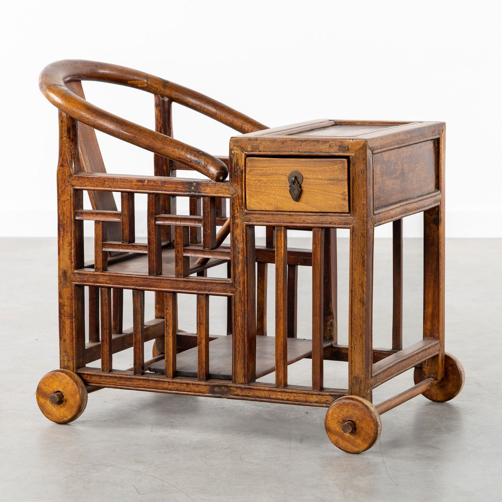 An Antique Chinese Wood-Sculptured Child's Desk or Stroller. (1 of 7)