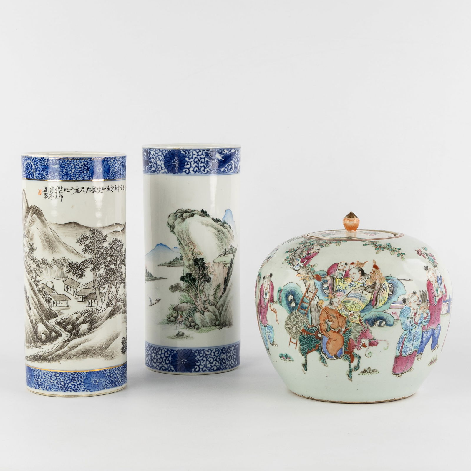 A Chinese Famille Rose Ginger Jar and two Blue and White Hat Stands, 19th/20th C. (1 of 7)