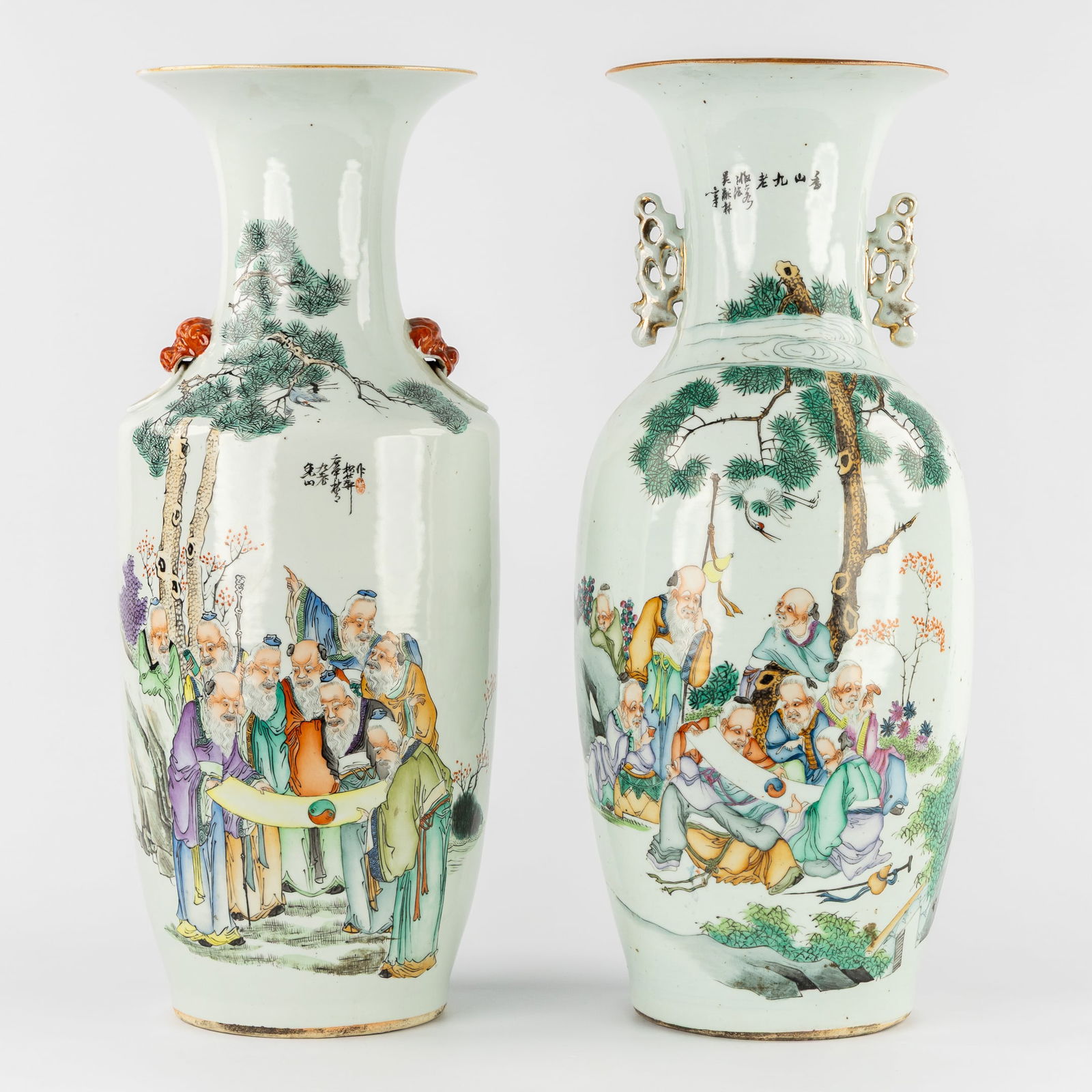 Two Chinese Famille Rose Vases, decorated with Eight Immortals and Calligraphy. (1 of 8)
